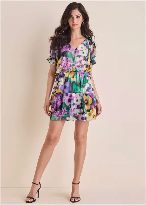 Floral Chiffon Mini Dress - Monet's Garden sold by VENUS