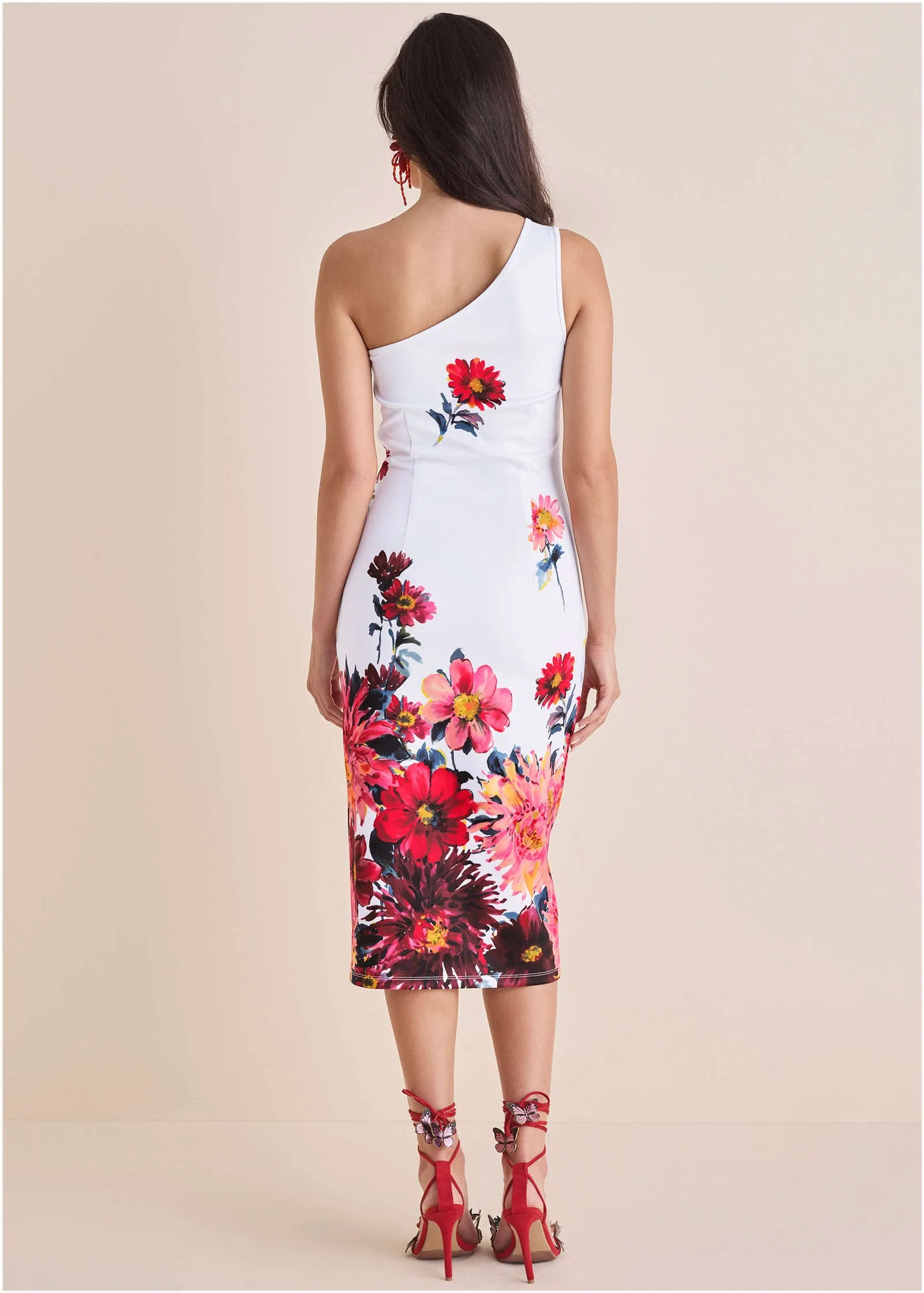 One Shoulder Scuba Dress - Spring Dahlia Border sold by VENUS product image thumbnail 2
