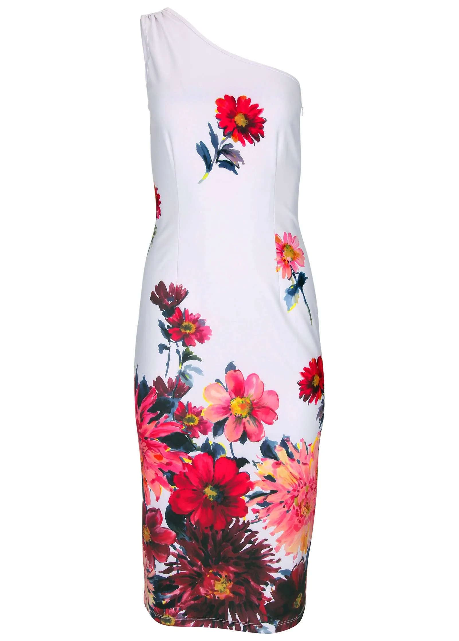 One Shoulder Scuba Dress - Spring Dahlia Border sold by VENUS product image thumbnail 3