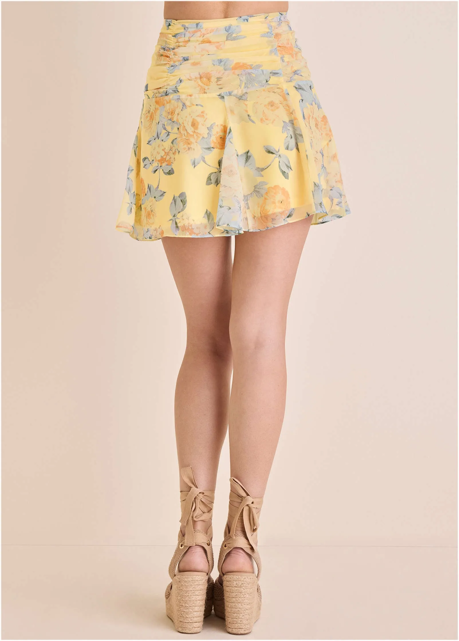 Crinkle Chiffon Mini Skirt - Custard Roses sold by VENUS product image thumbnail 4