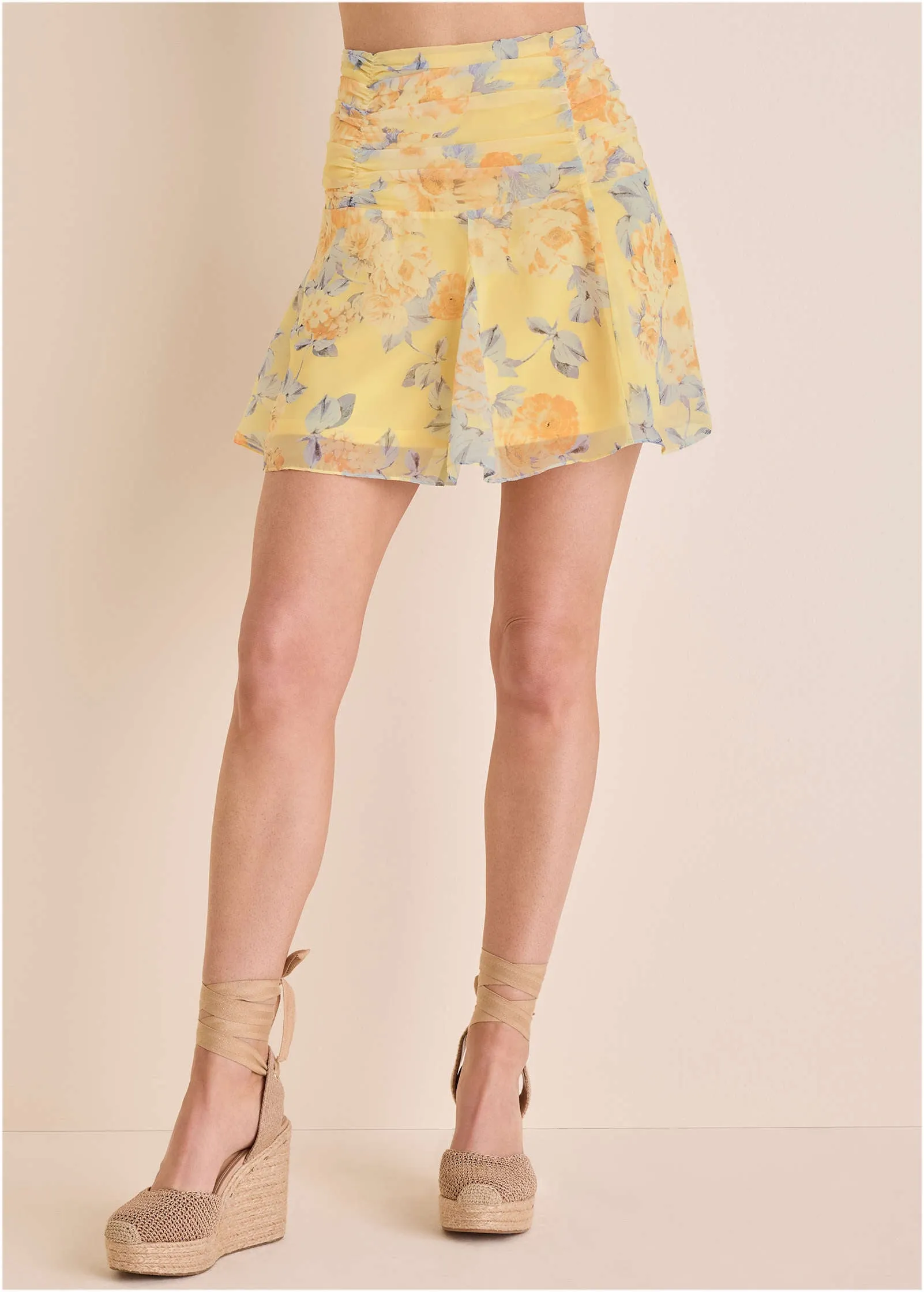 Crinkle Chiffon Mini Skirt - Custard Roses sold by VENUS product image thumbnail 3