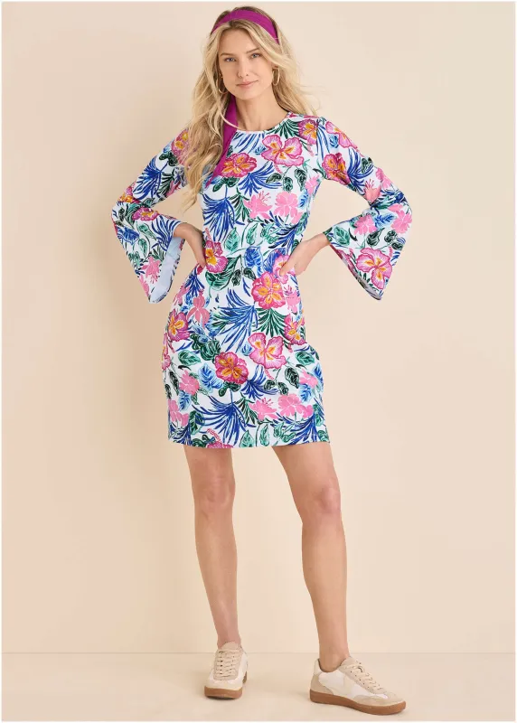 Sleeve Detail Scuba Dress - Botanical Garden sold by VENUS