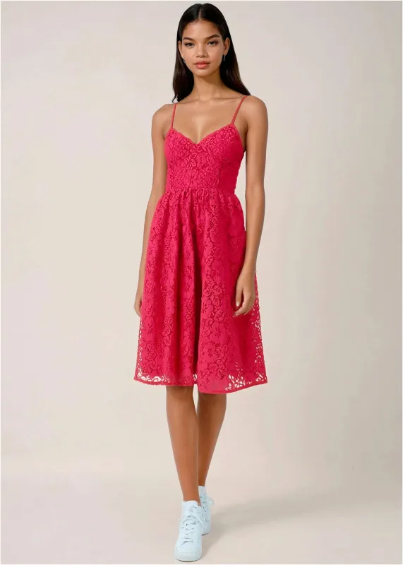 Lacquered Lace Midi Dress - Azalea sold by VENUS