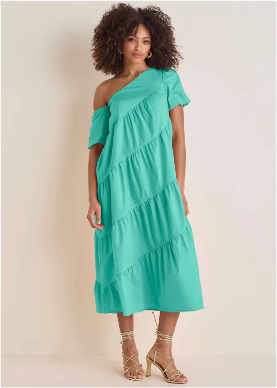 One Shoulder Maxi Dress  - Turquoise sold by VENUS
