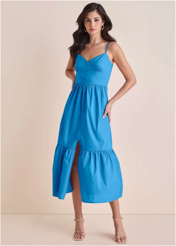 Button Front Maxi - Blue sold by VENUS