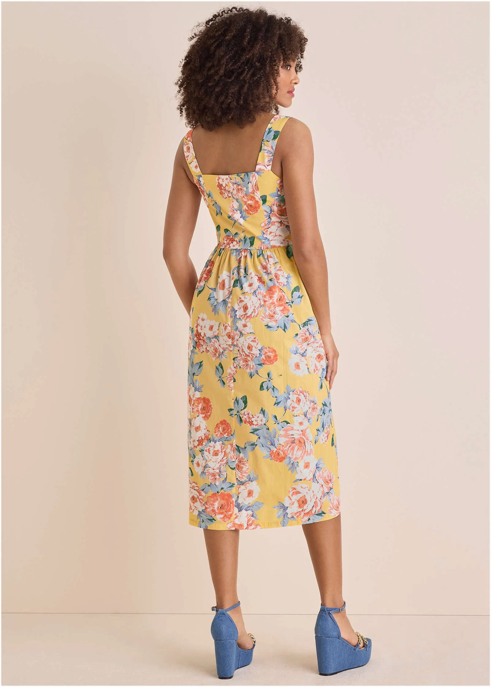 Floral Poplin Midi Dress - Custard Roses sold by VENUS product image thumbnail 3