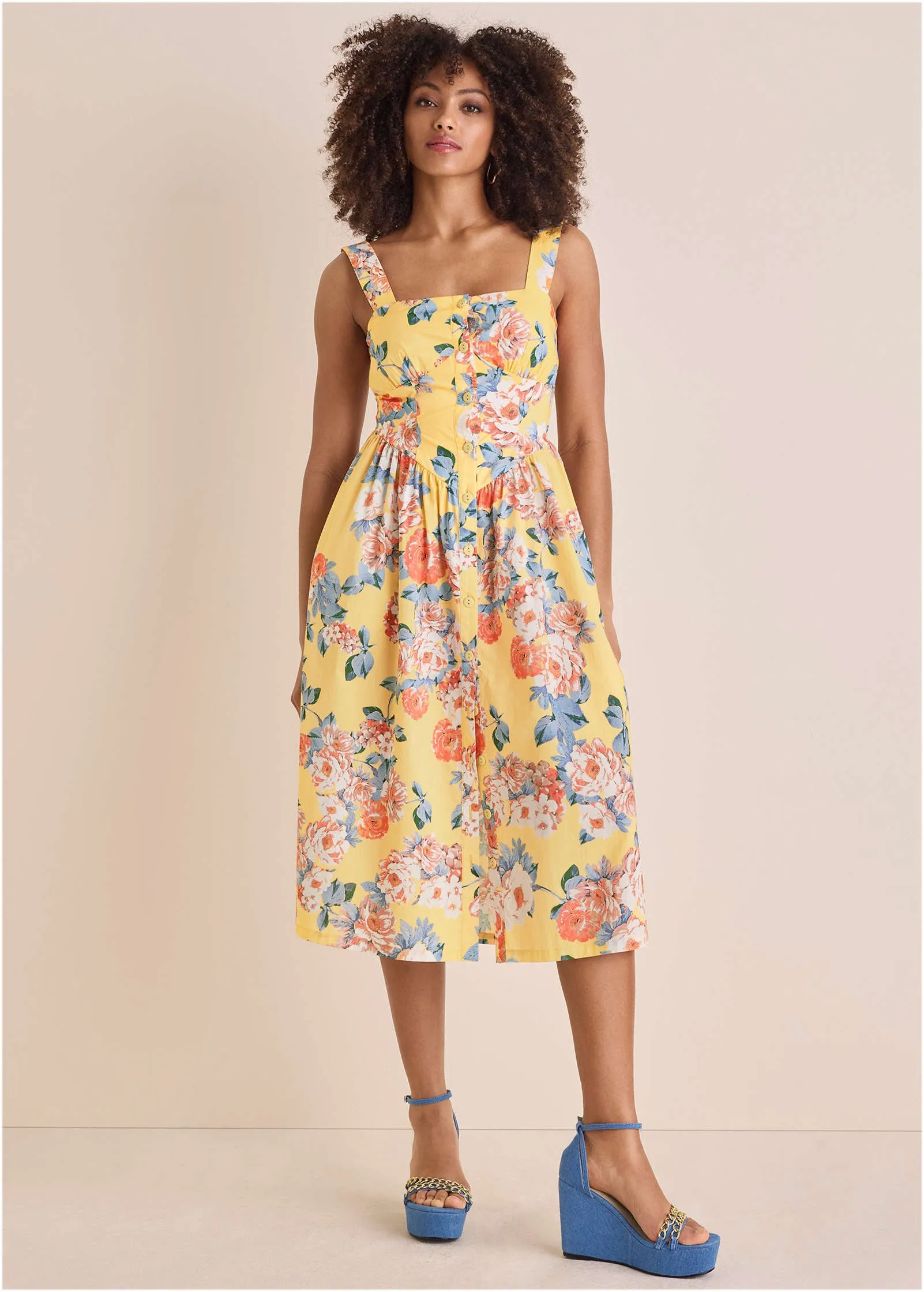 Floral Poplin Midi Dress - Custard Roses sold by VENUS product image thumbnail 2