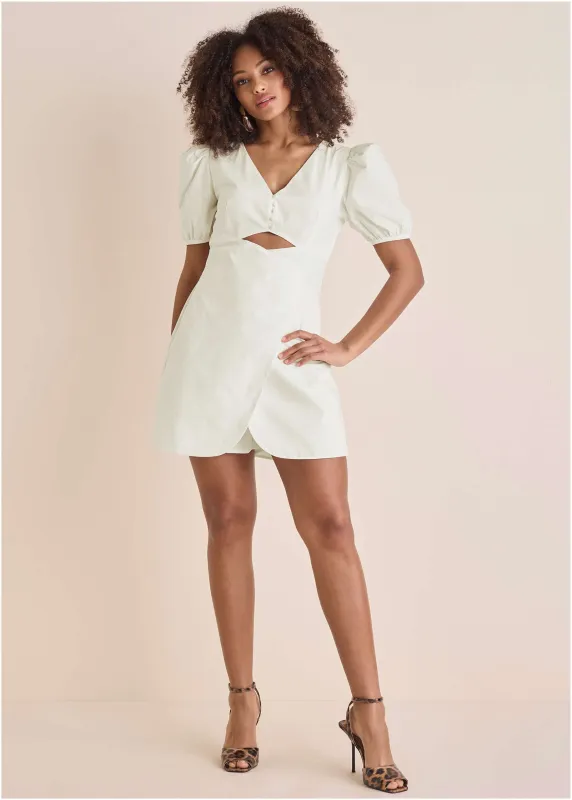 Puff-Sleeve Poplin Romper - Off White sold by VENUS