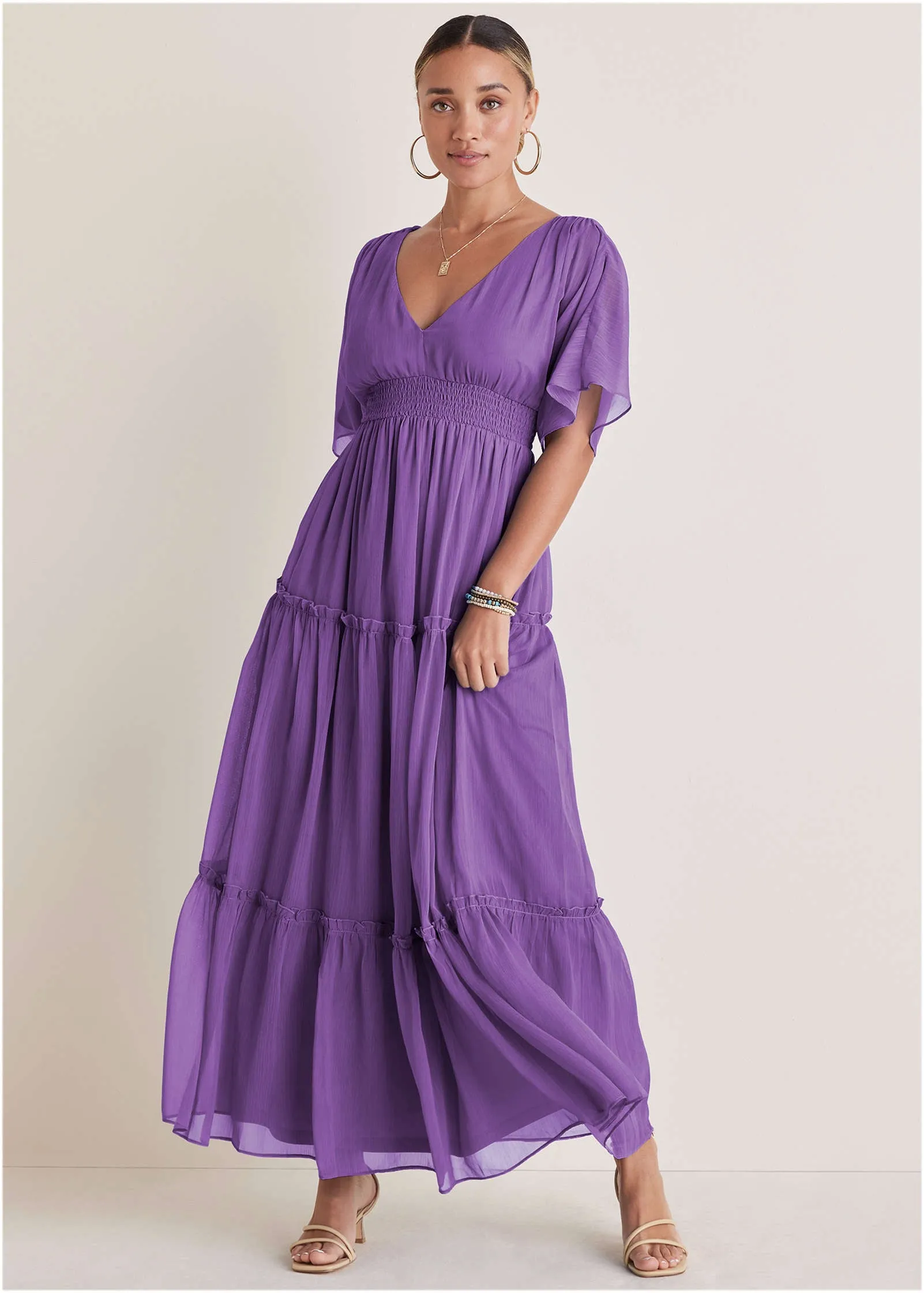 Flutter Sleeve Maxi Dress - Cattleya Orchid sold by VENUS