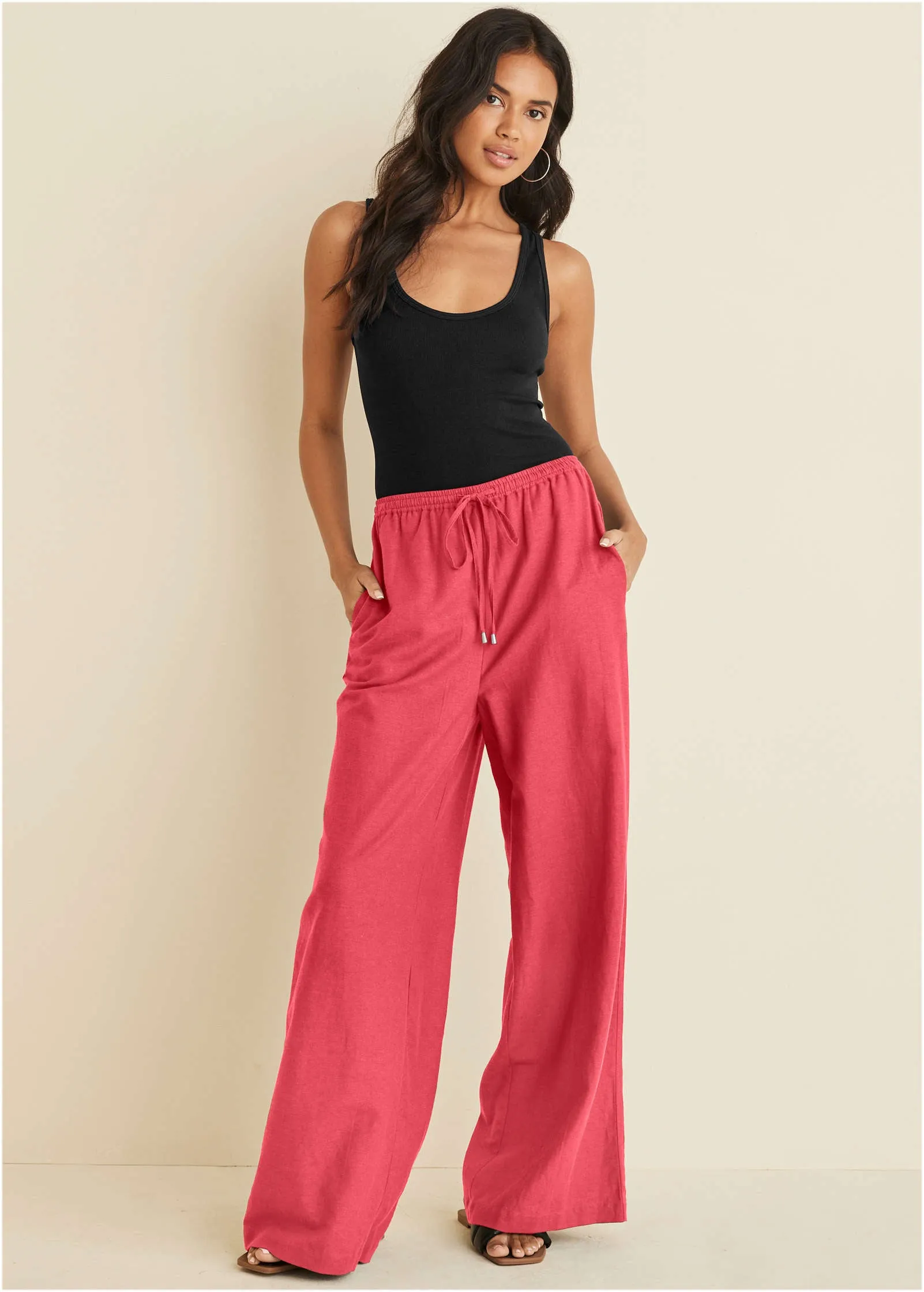 Linen Wide Leg Pant - Coral sold by VENUS