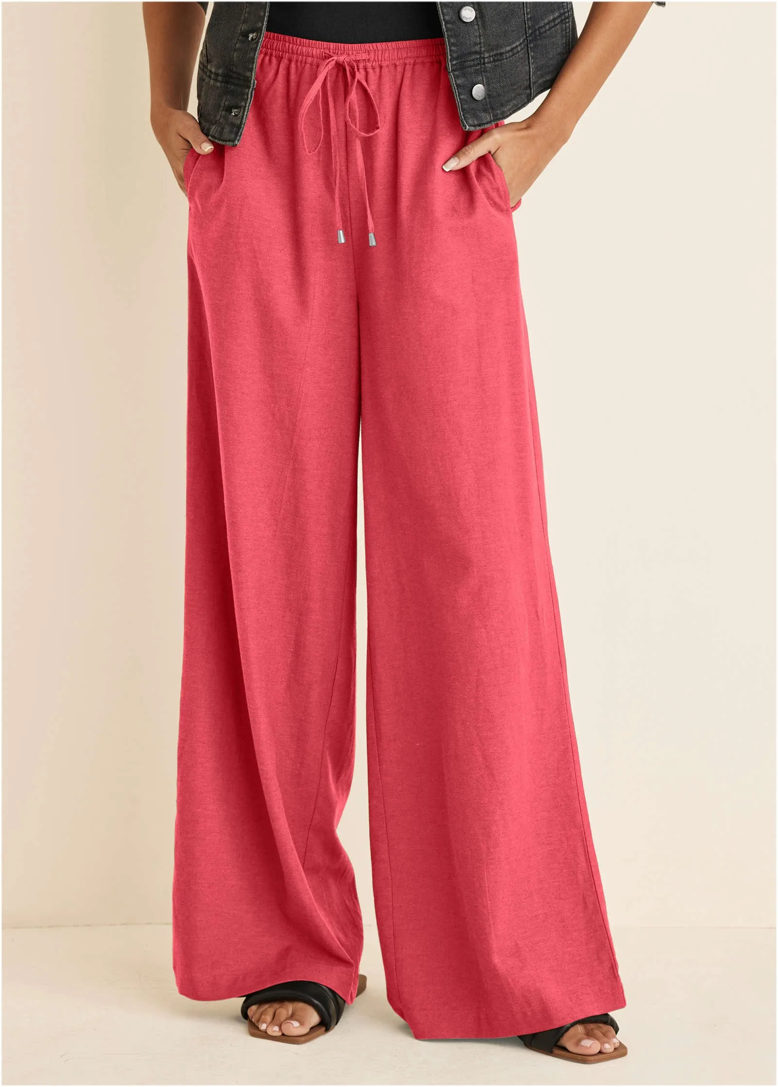 Linen Wide Leg Pant - Coral sold by VENUS product image thumbnail 2