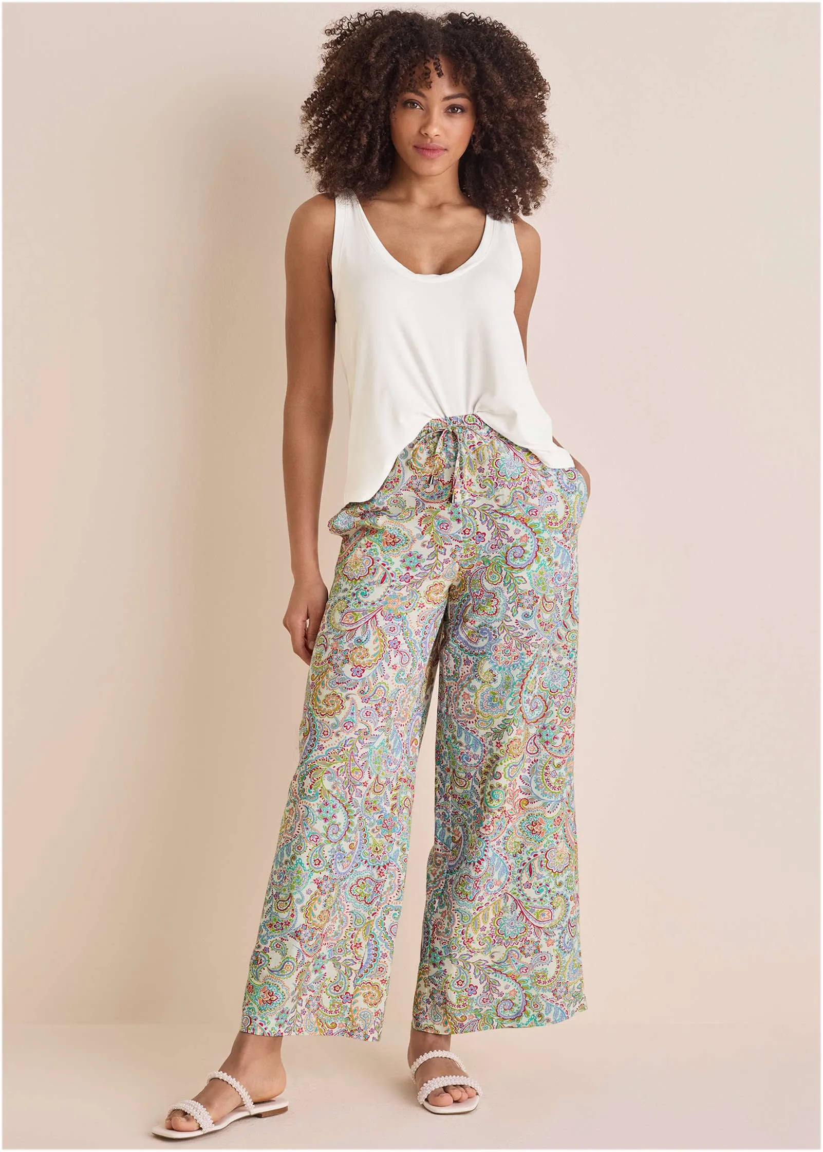 Linen Wide Leg Pant - Rainbow Paisley sold by VENUS