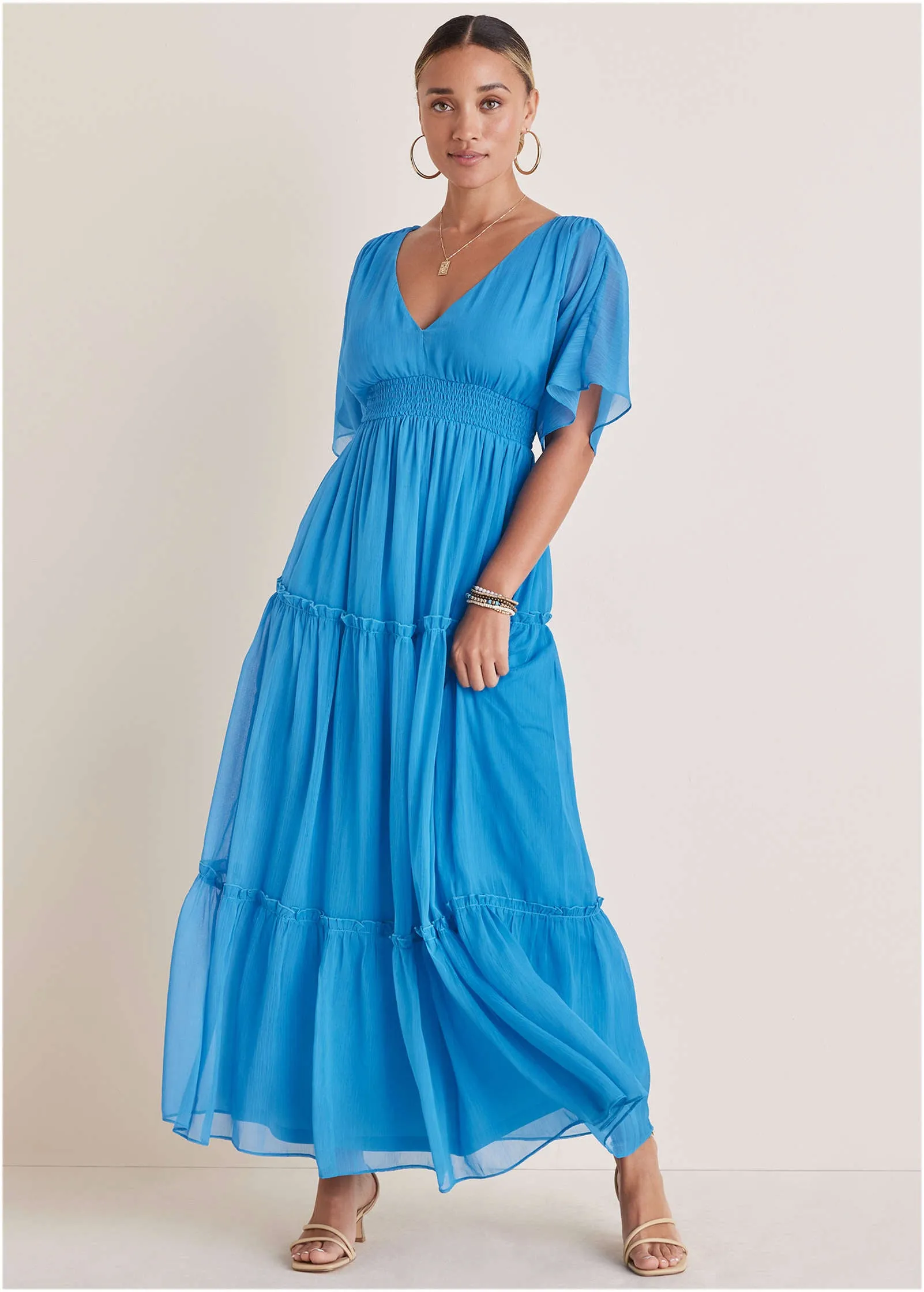 Flutter Sleeve Maxi Dress - Blue sold by VENUS