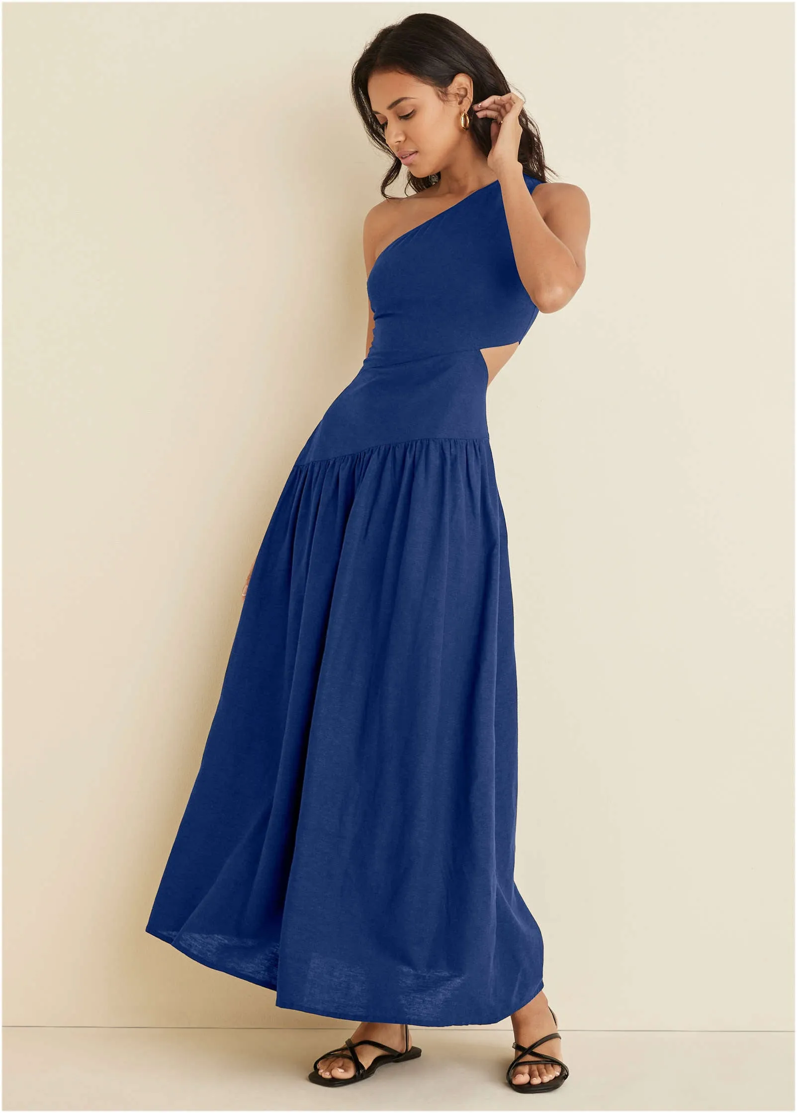 Linen Cutout Maxi Dress - Sodalite Blue sold by VENUS
