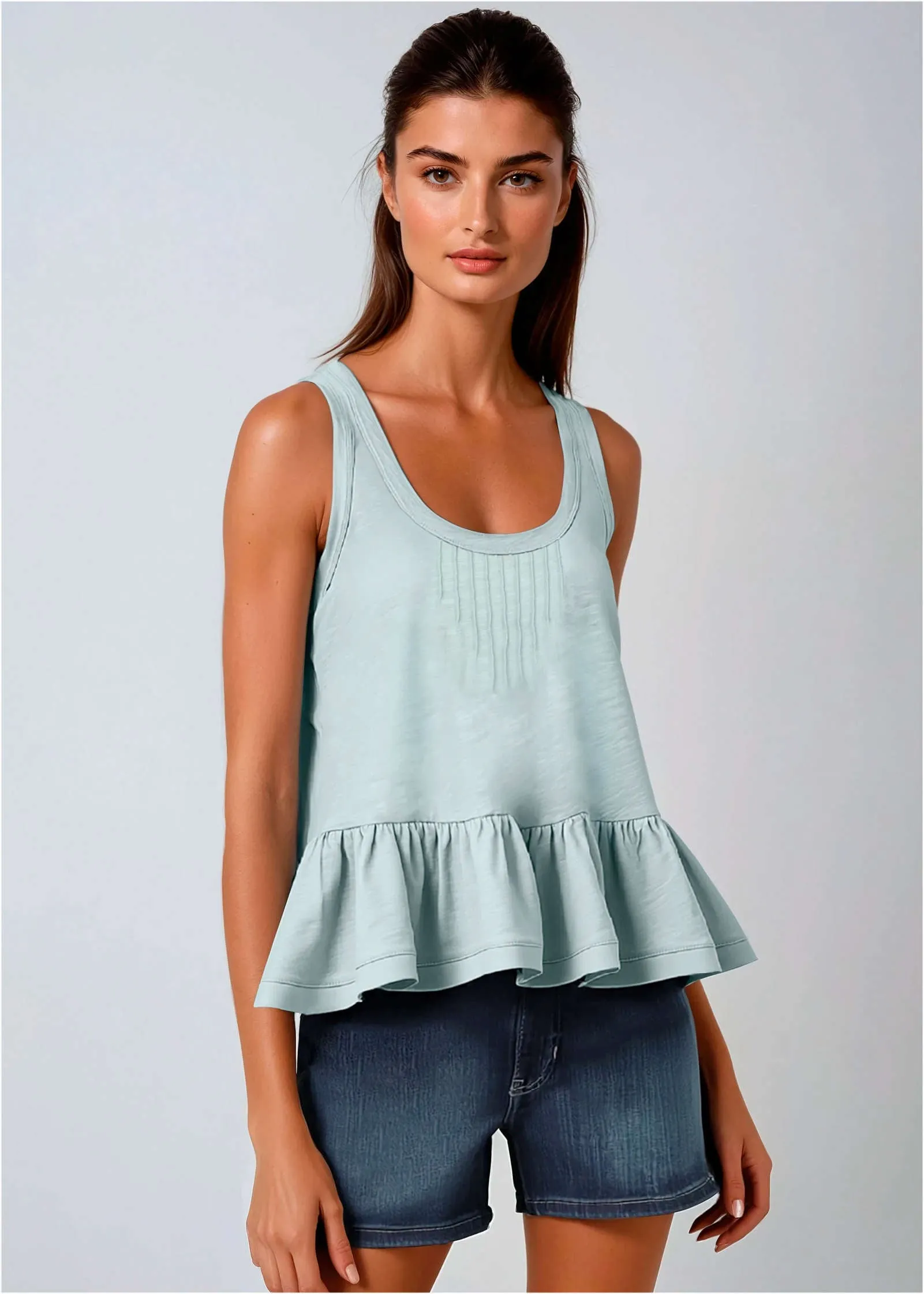 Ruffle Hem Tank - Skywriting sold by VENUS