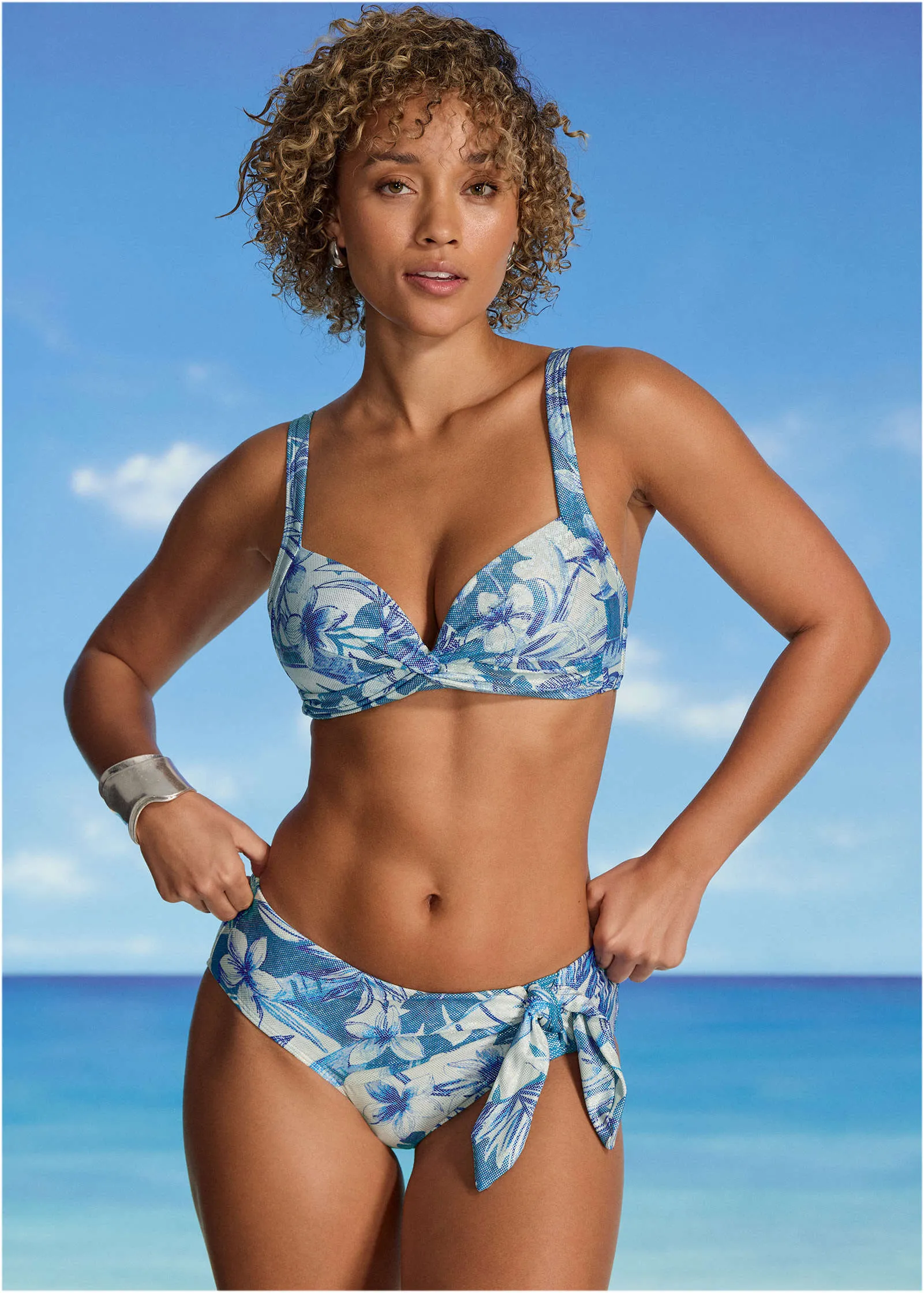 Shine St Lucia Bikini Top - Denim Botanical sold by VENUS