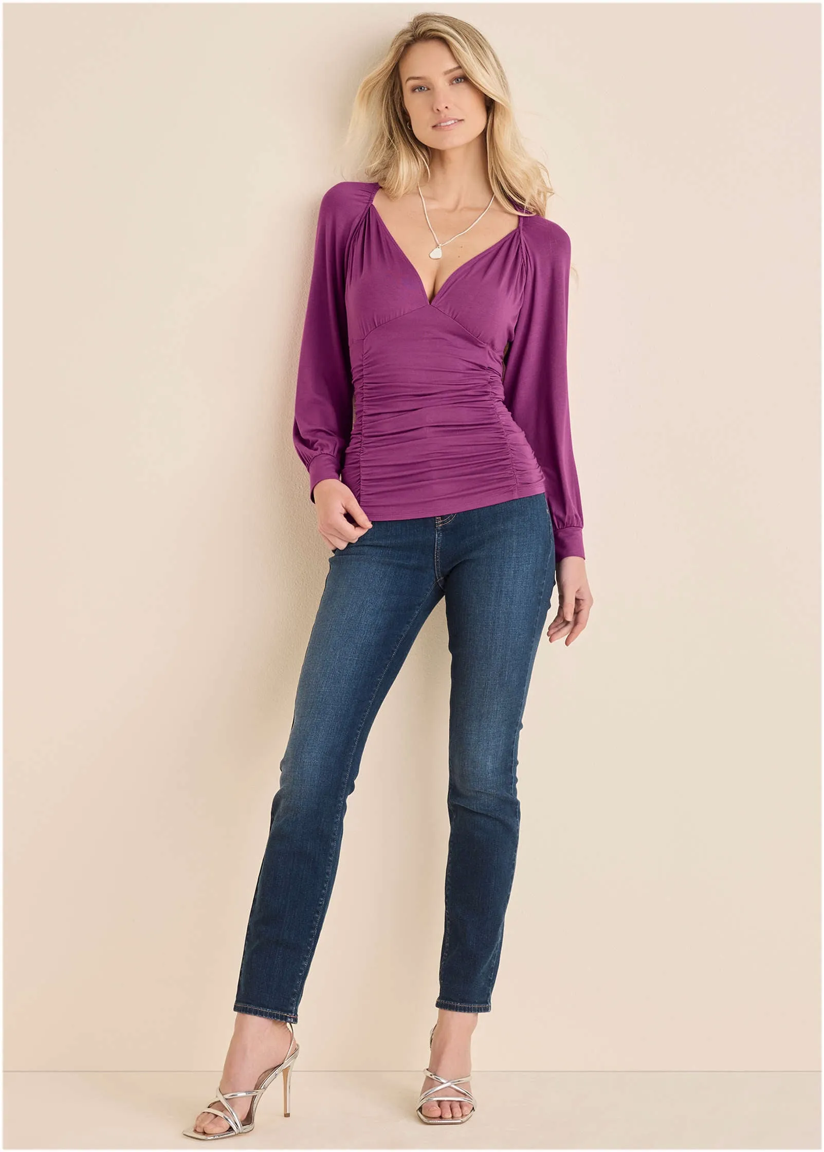 Ruched V-Neck Top - Cattleya Orchid sold by VENUS product image thumbnail 2