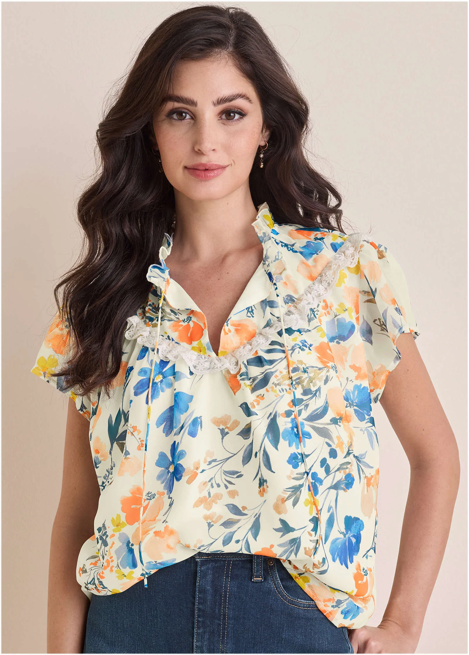 Flutter Sleeve Top - Field Of Flowers sold by VENUS