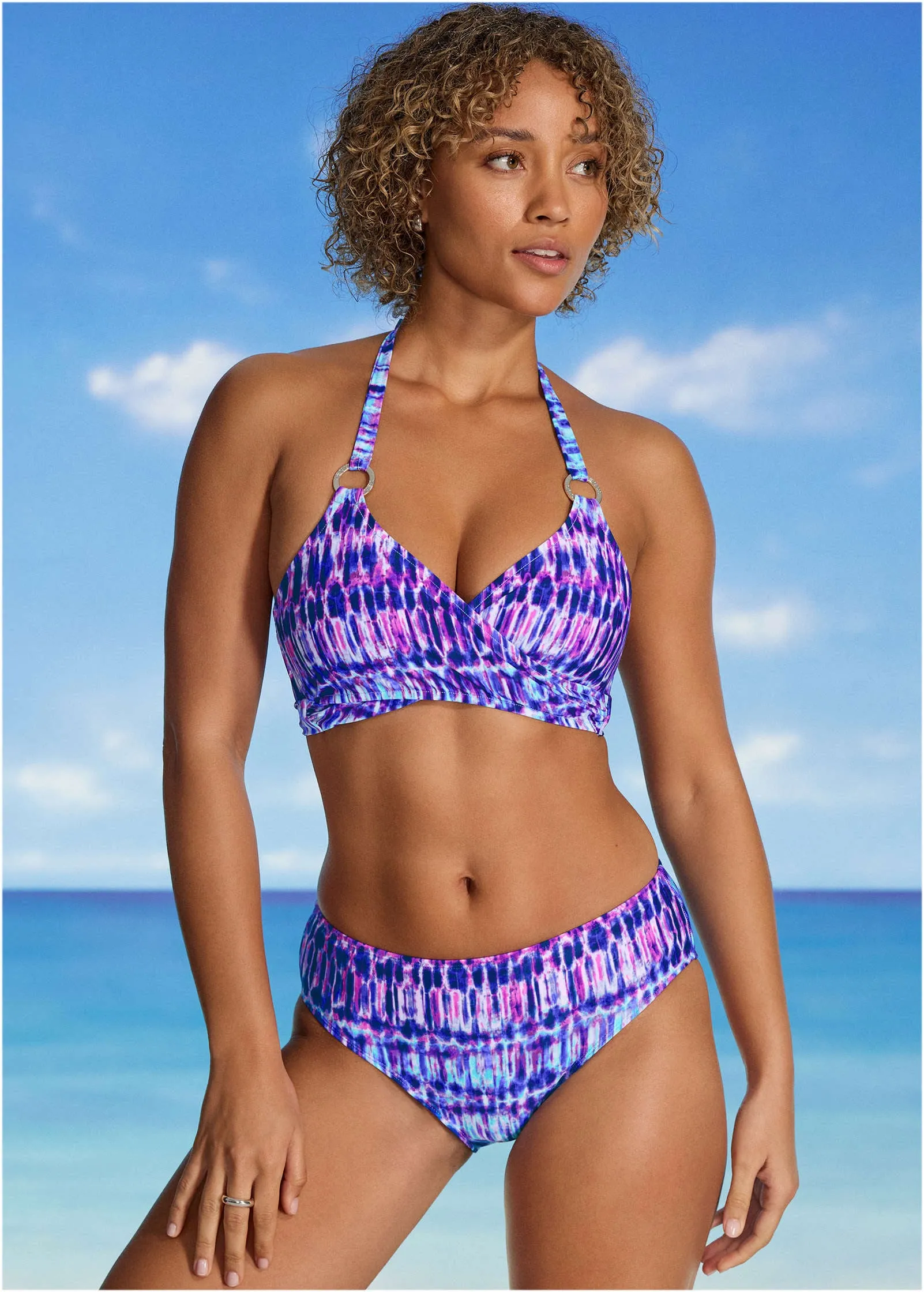 Laguna Wrap Bikini Top - Blurred Leopard Stripe sold by VENUS