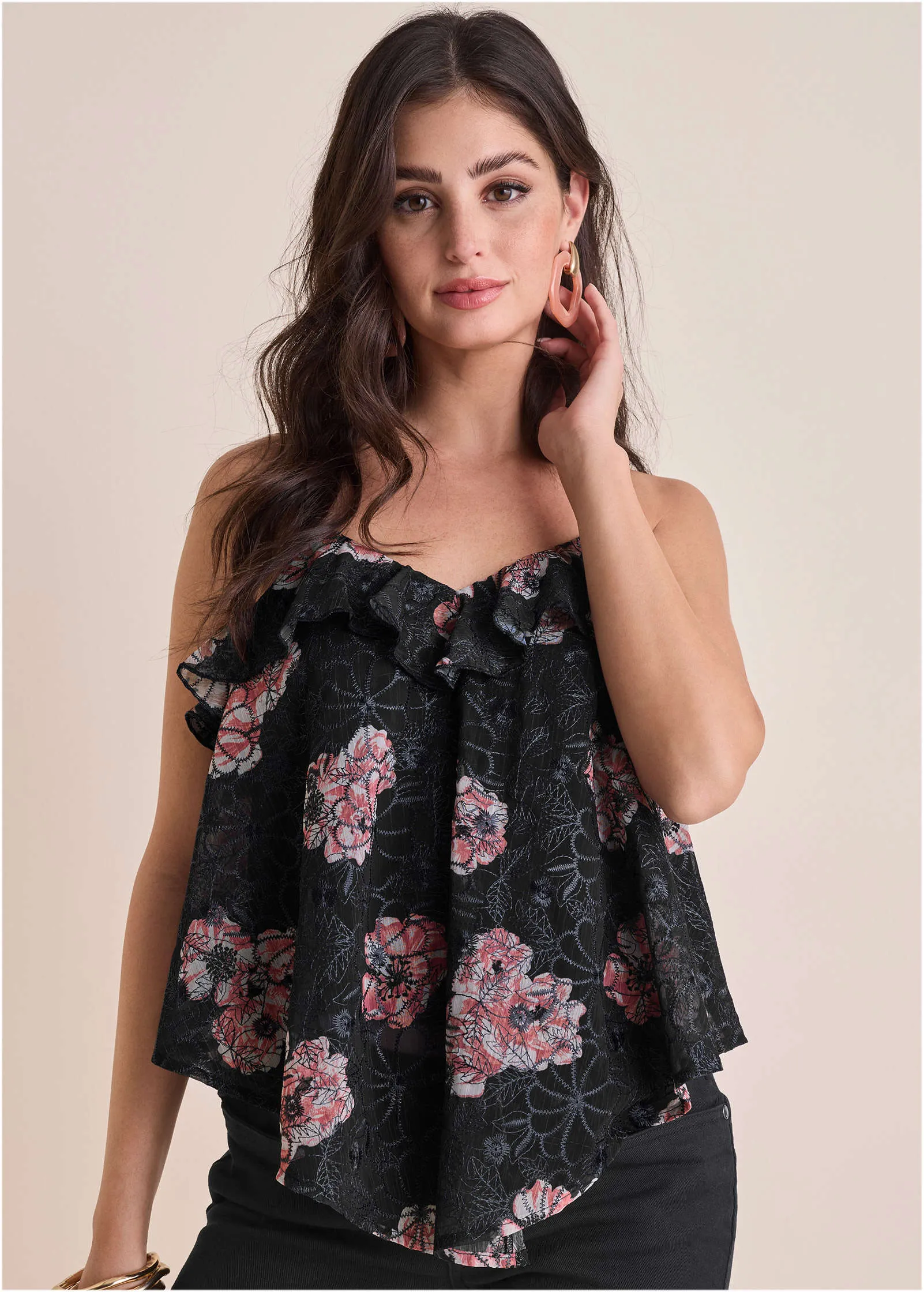 Floral Embroidered Tank - Blue & Pink sold by VENUS