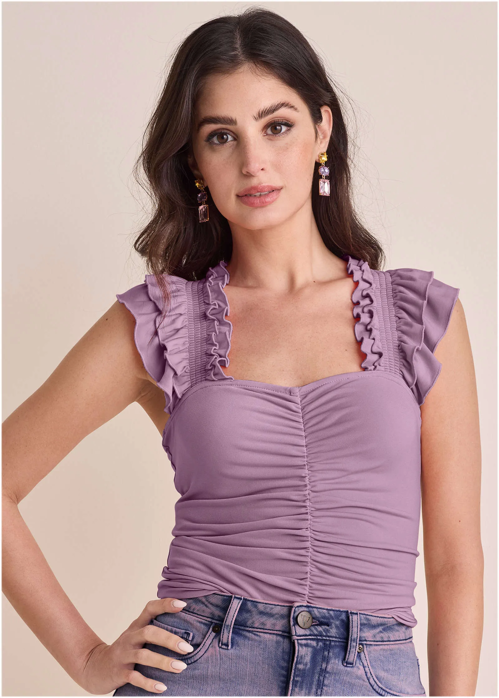 Ruched Front Ruffle Tank - Valerian sold by VENUS product image thumbnail 2
