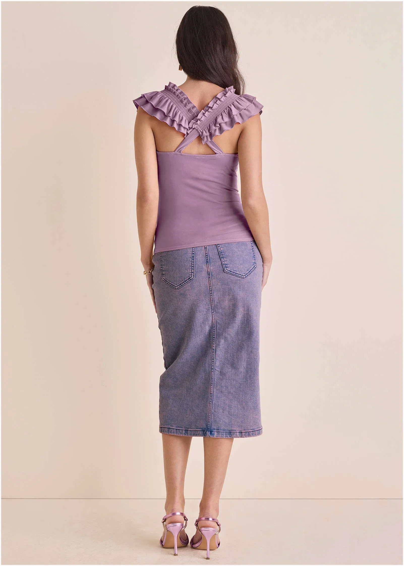 Ruched Front Ruffle Tank - Valerian sold by VENUS product image thumbnail 4