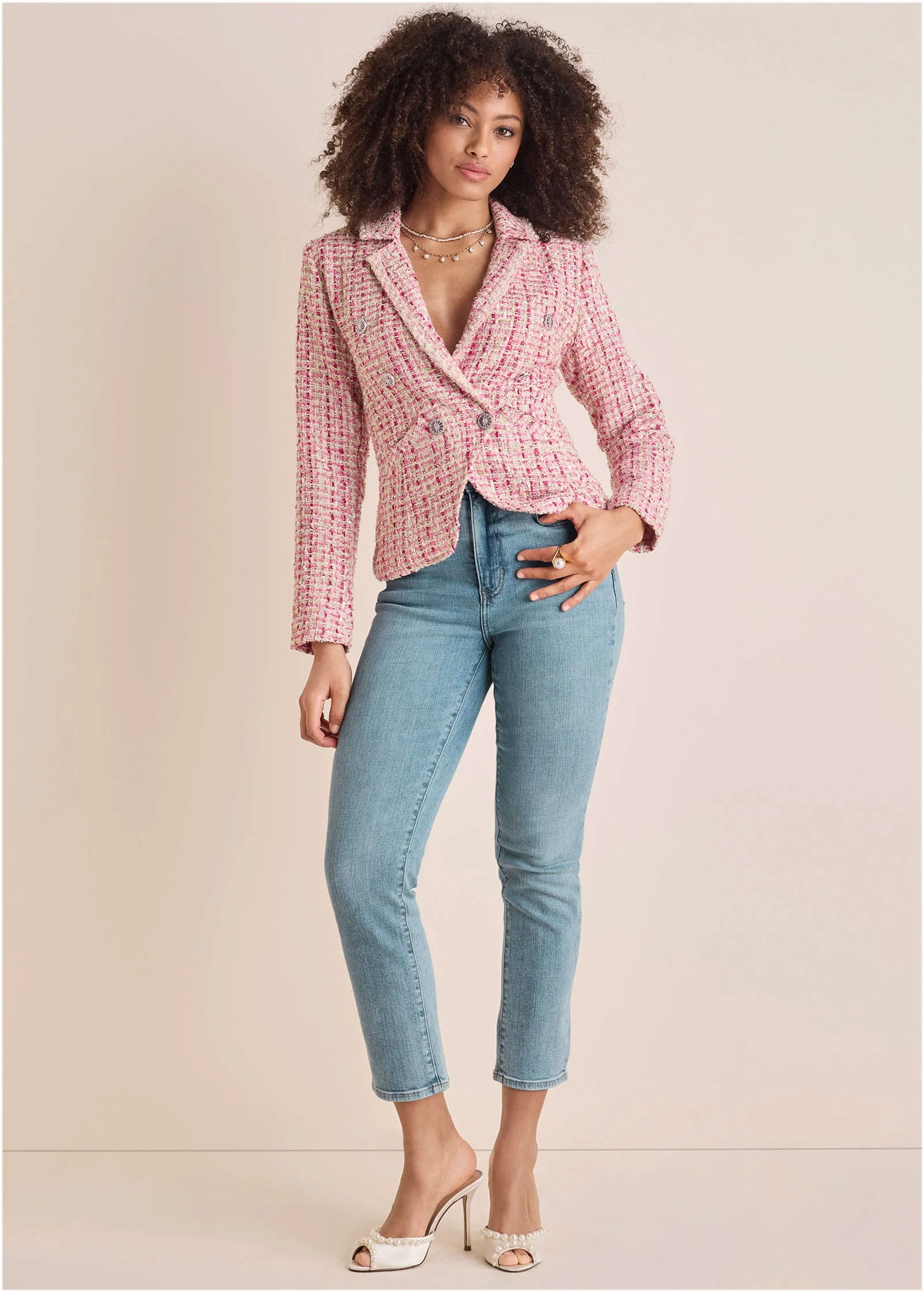 Sparkle Tweed Blazer - Pink Multi sold by VENUS product image thumbnail 2