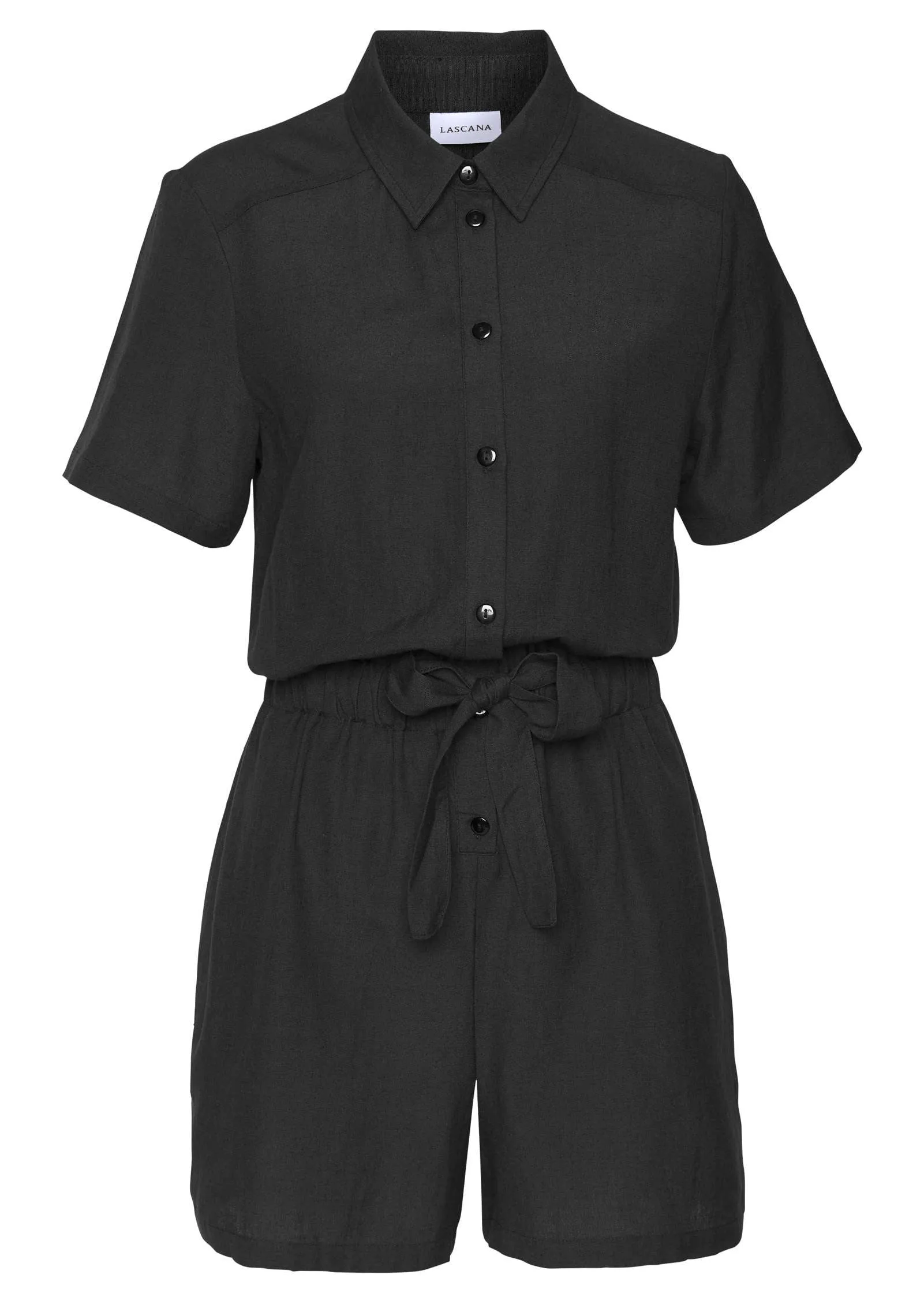 Short Sleeve Linen Romper - Black sold by VENUS product image thumbnail 2