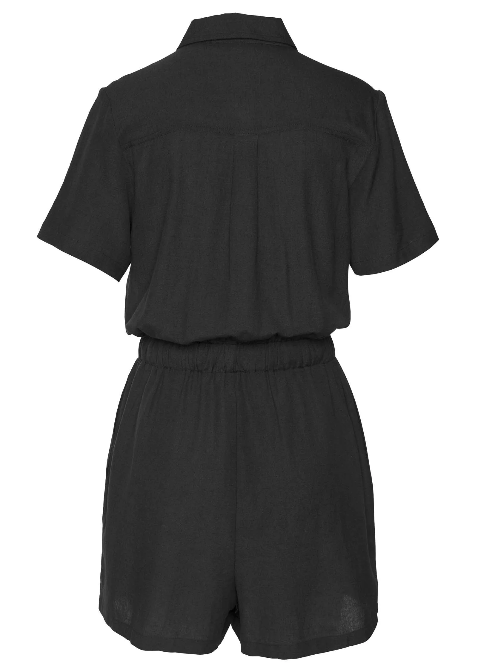 Short Sleeve Linen Romper - Black sold by VENUS product image thumbnail 3