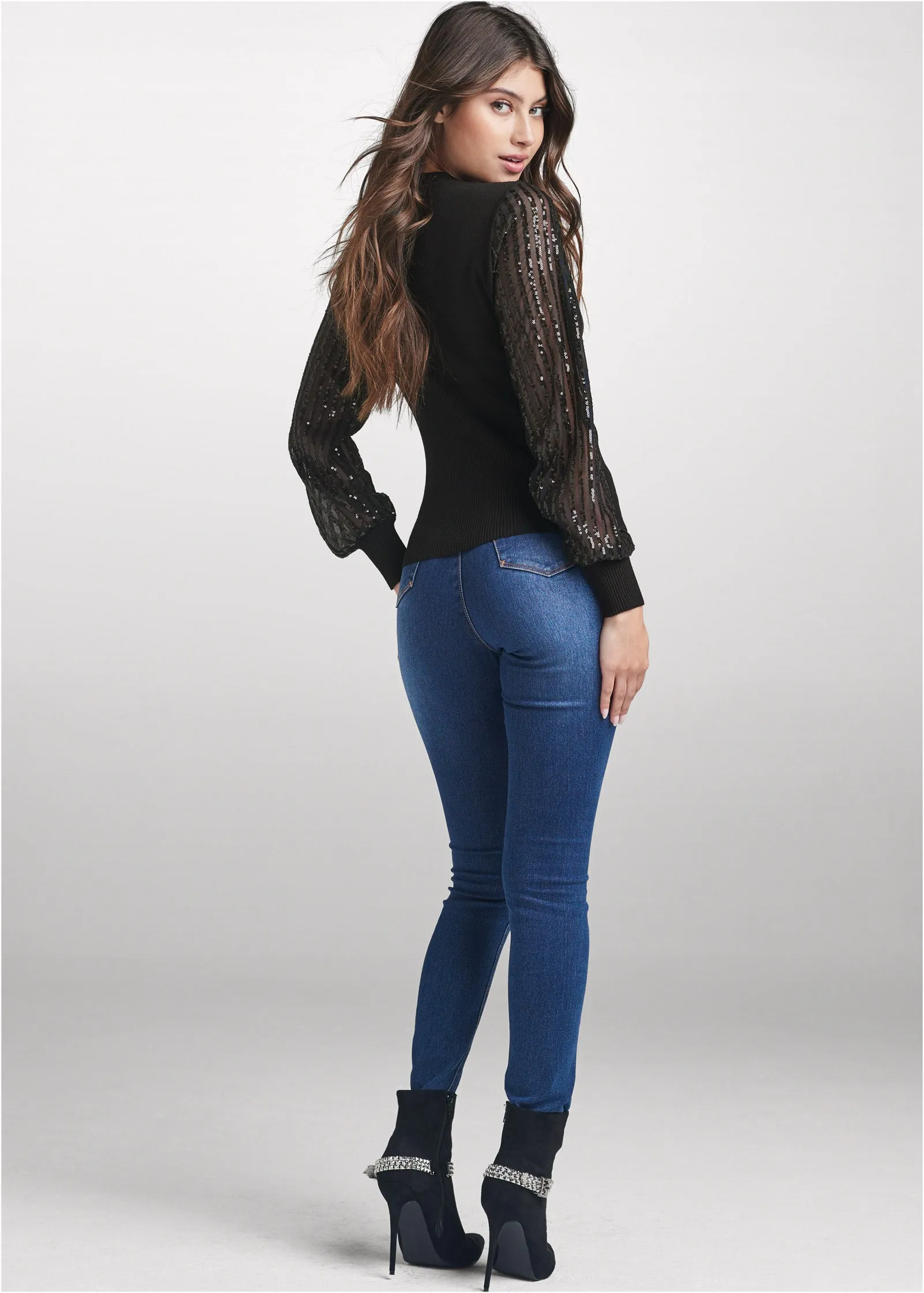 Banded Bottom Sequin Cardigan - Black sold by VENUS product image thumbnail 3