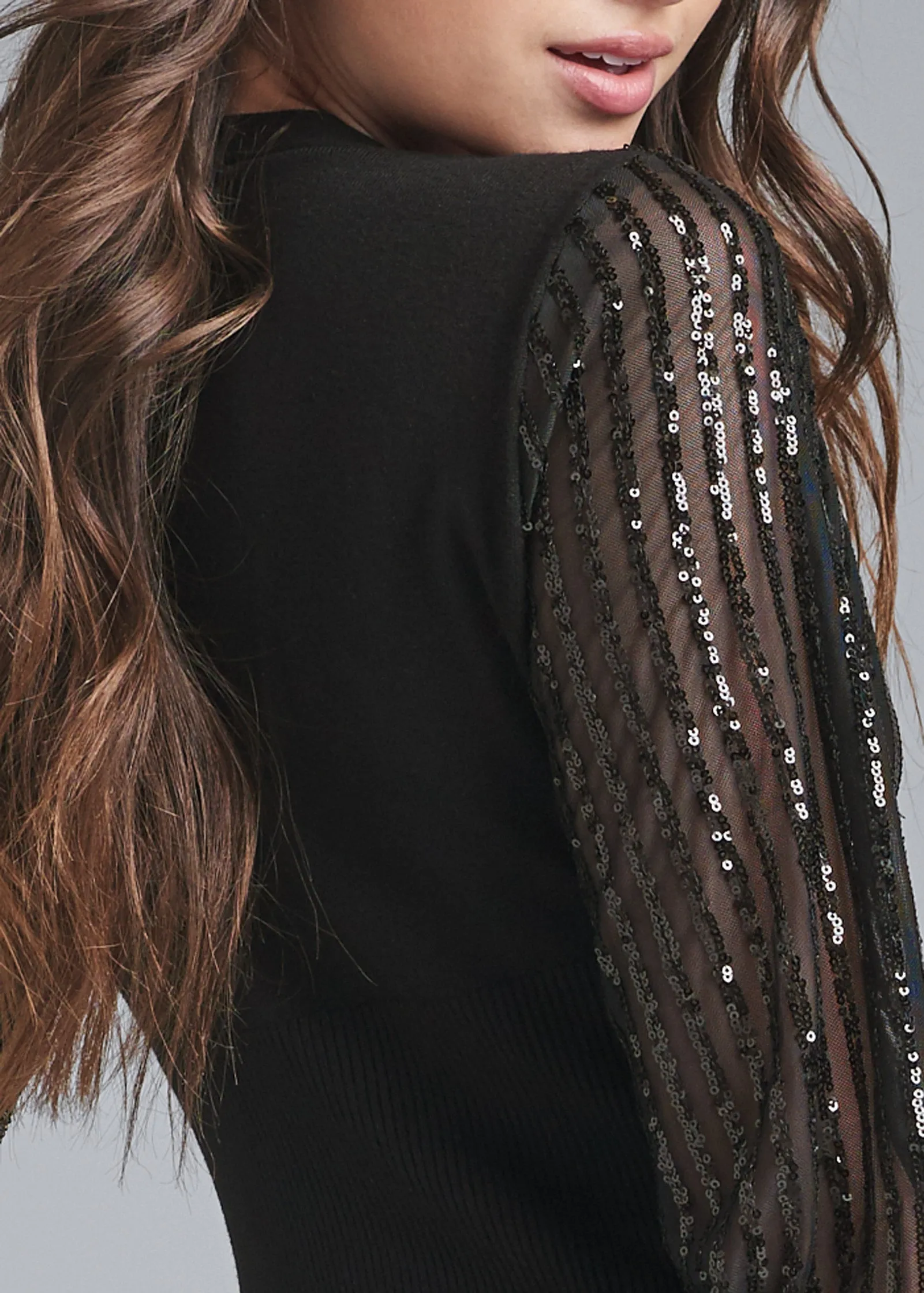 Banded Bottom Sequin Cardigan - Black sold by VENUS product image thumbnail 5