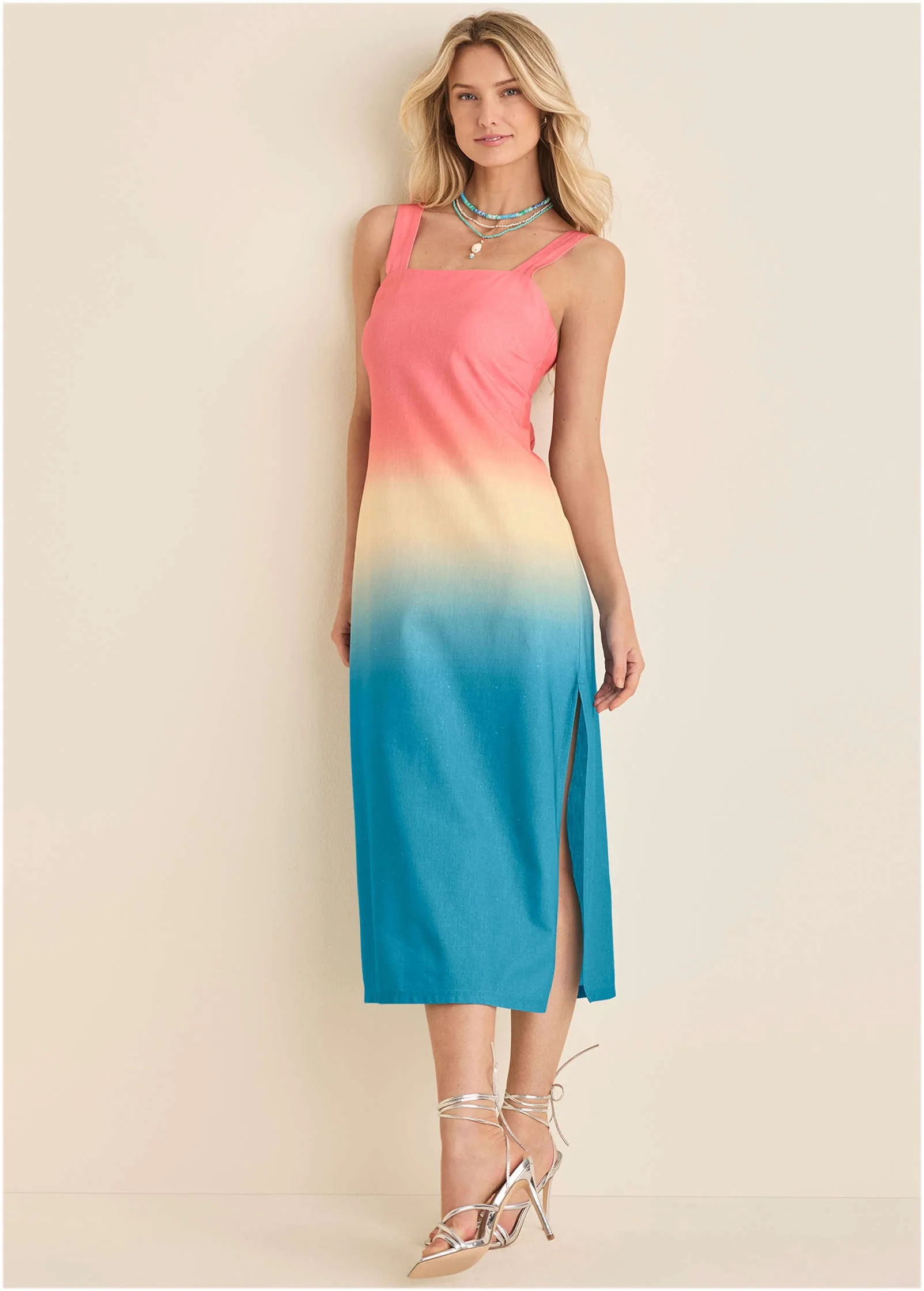 Linen Grommet Detail Midi - Pink & Blue Dip Dye sold by VENUS