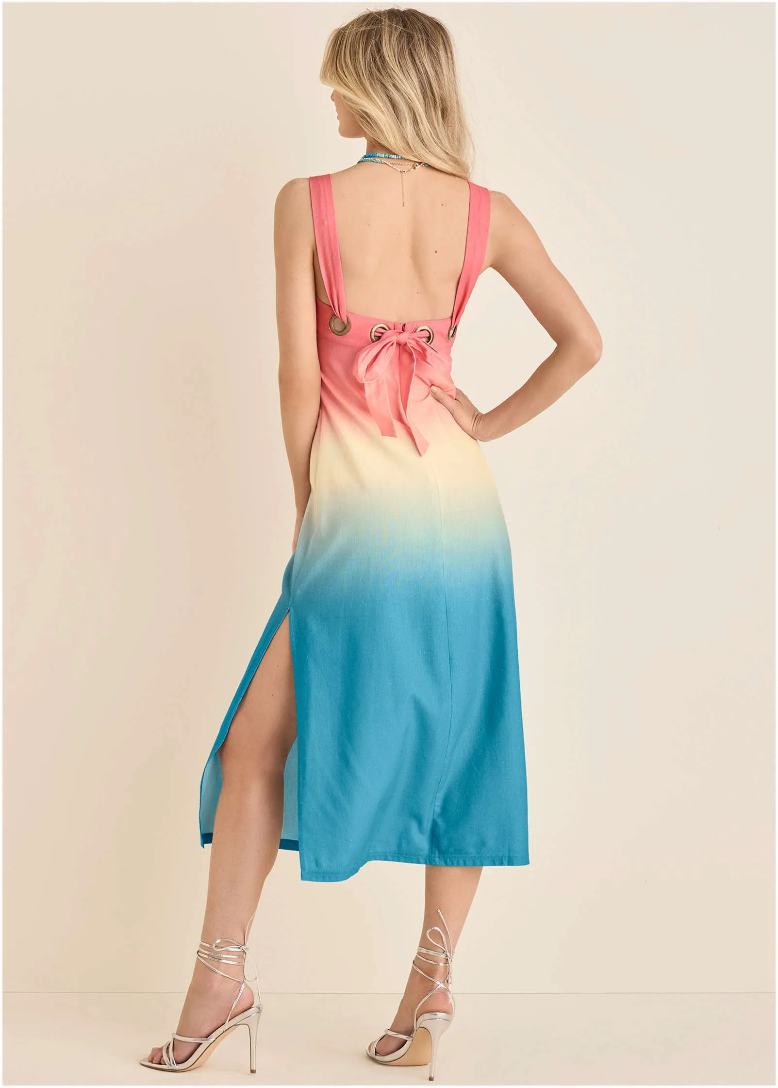 Linen Grommet Detail Midi - Pink & Blue Dip Dye sold by VENUS product image thumbnail 2