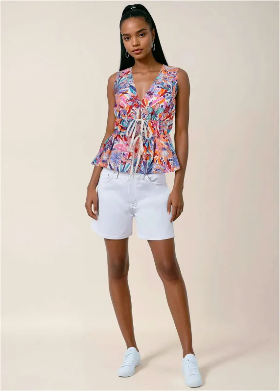 Linen Tie Front Top - Pastel Paradise sold by VENUS