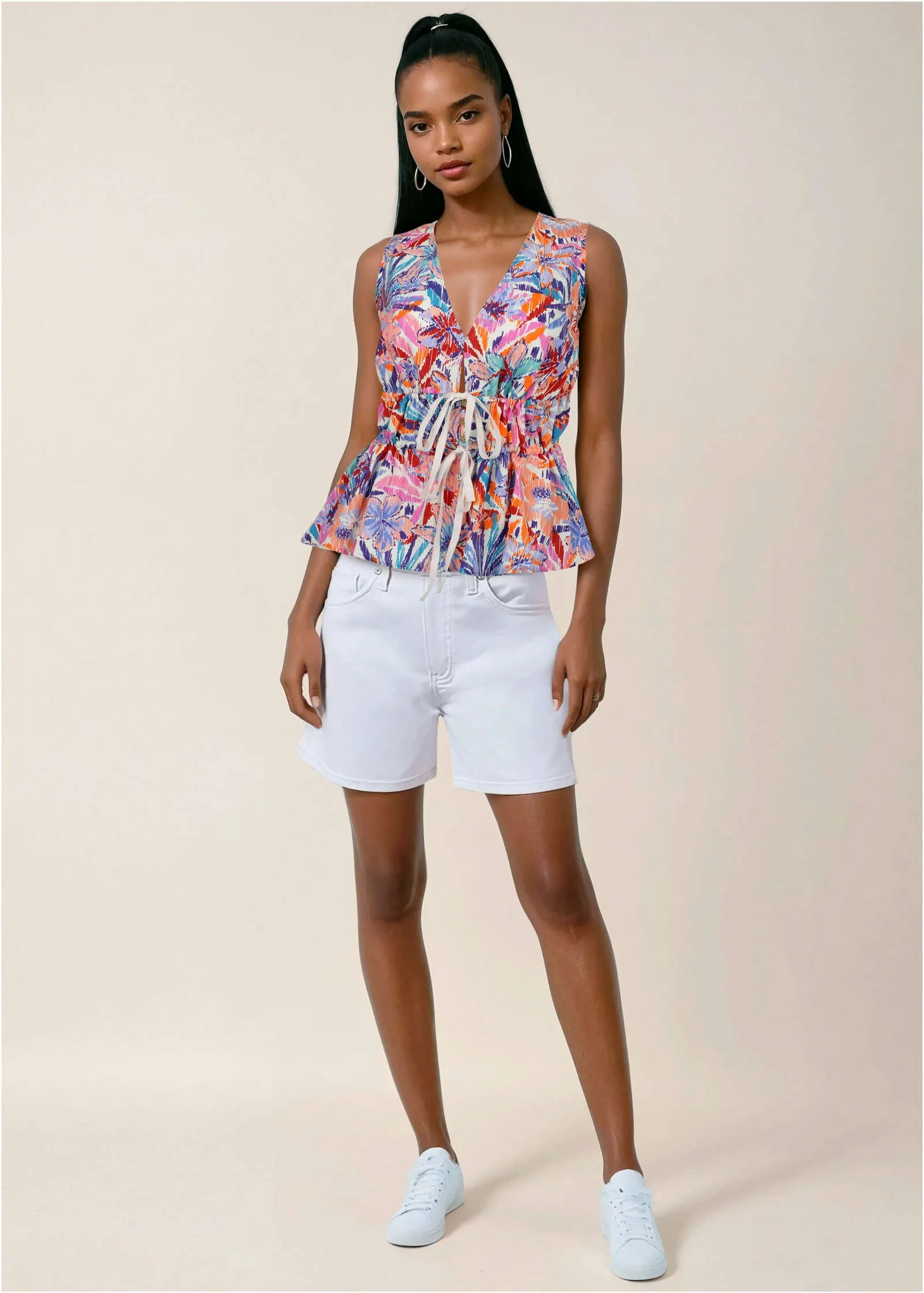 Linen Tie Front Top - Pastel Paradise sold by VENUS