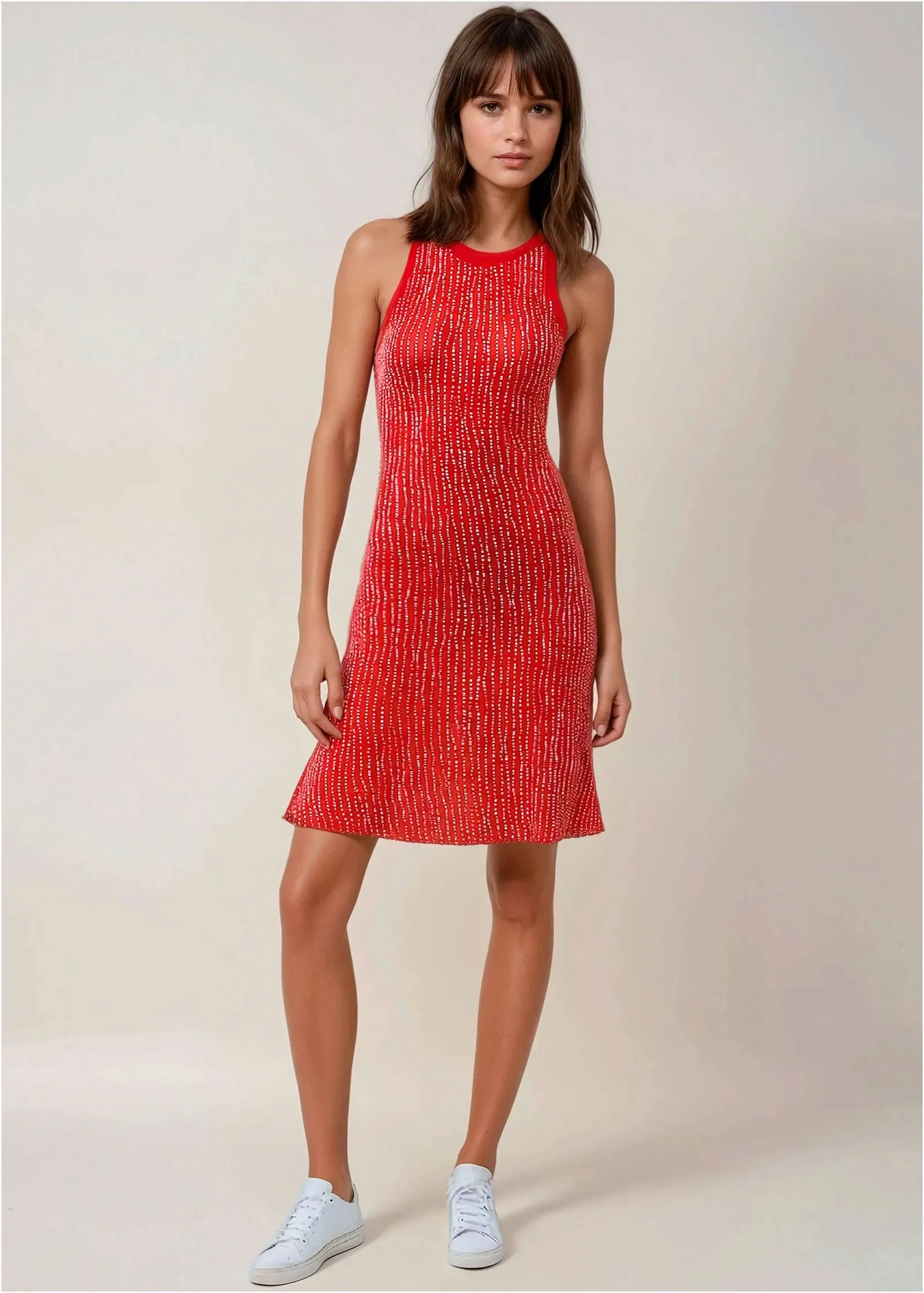 Printed Fit And Flare Dress - Red Dot Stripe sold by VENUS