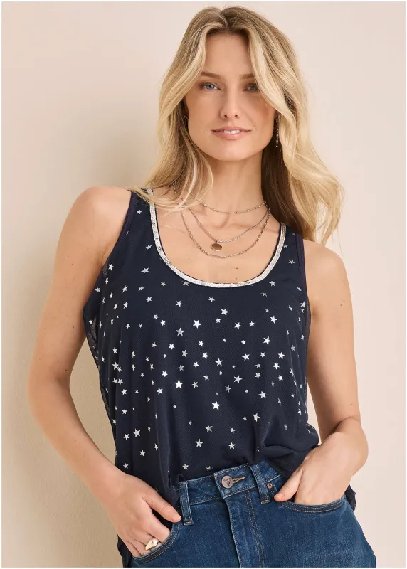 Foil Star Tank - Navy & Silver sold by VENUS