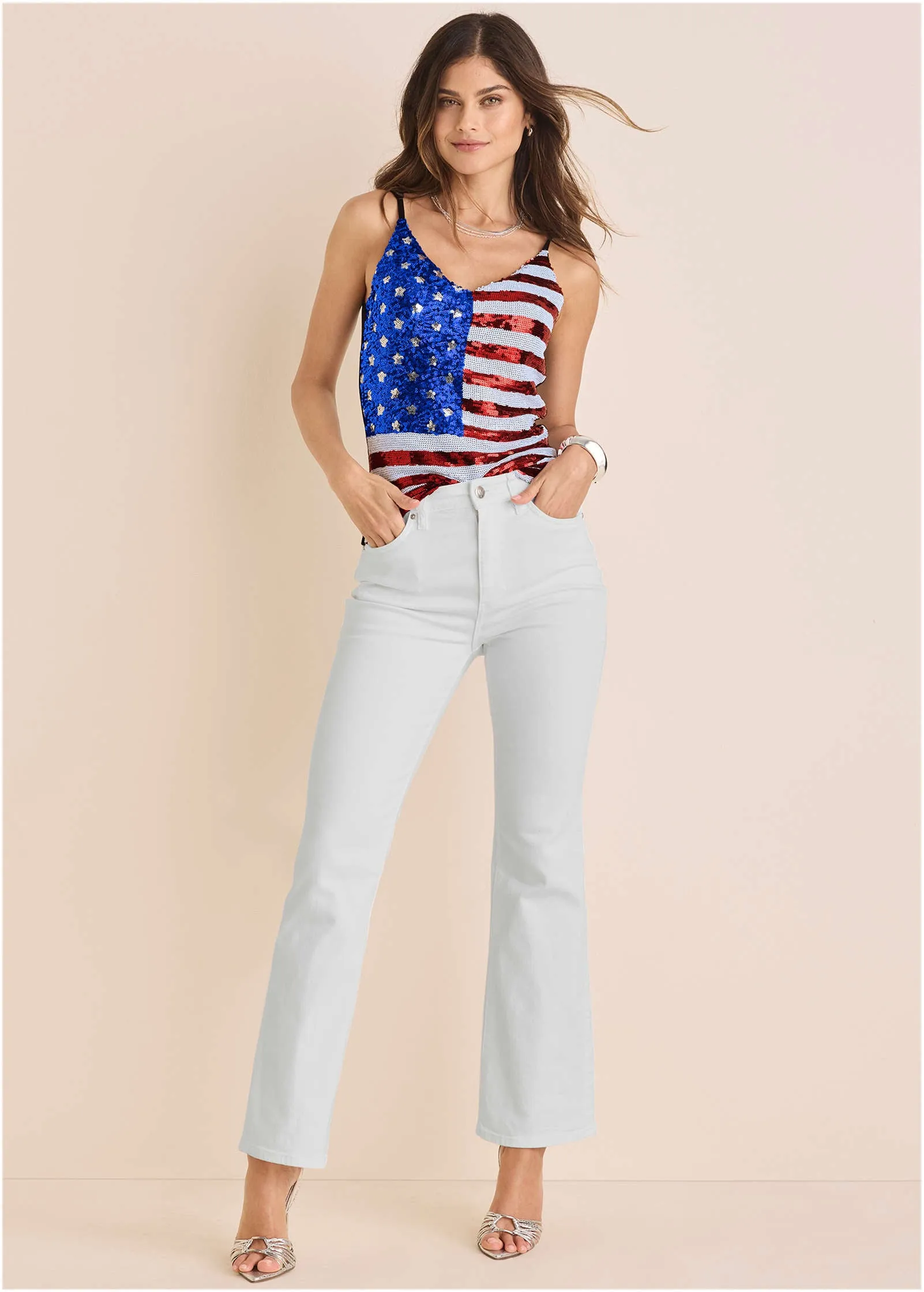 Sequin Flag Tank - Red & Blue Multi sold by VENUS product image thumbnail 2