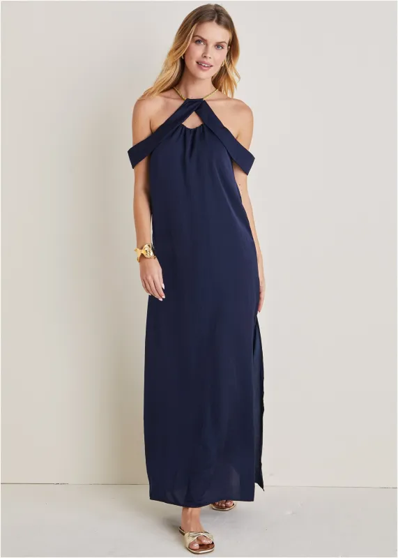 Cold-Shoulder Maxi Dress - Navy sold by VENUS