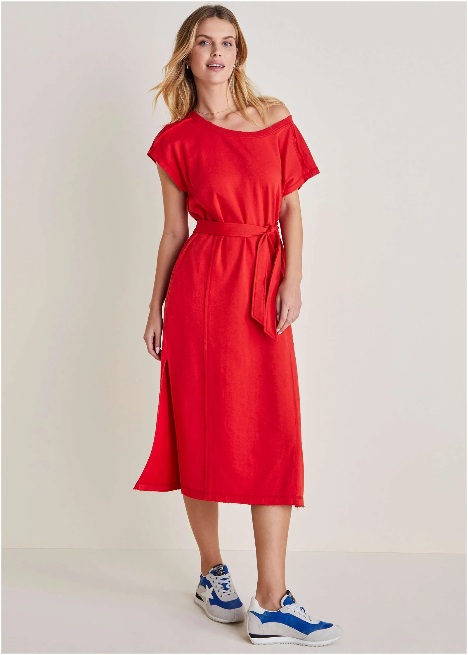 Belted Midi Dress - Red sold by VENUS