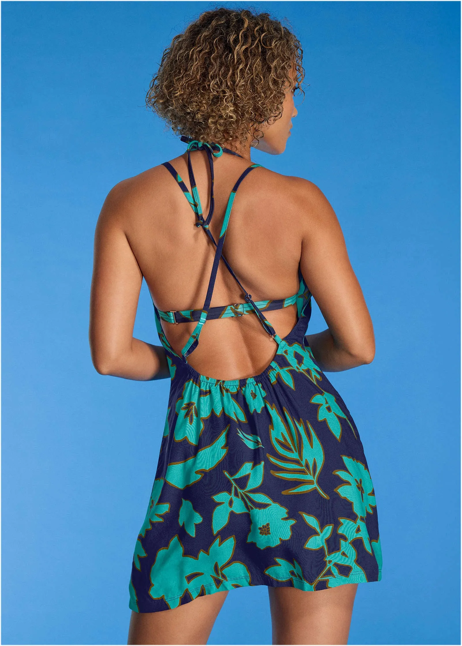 Low Back Cover-Up Dress - Blue Block Floral sold by VENUS product image thumbnail 2