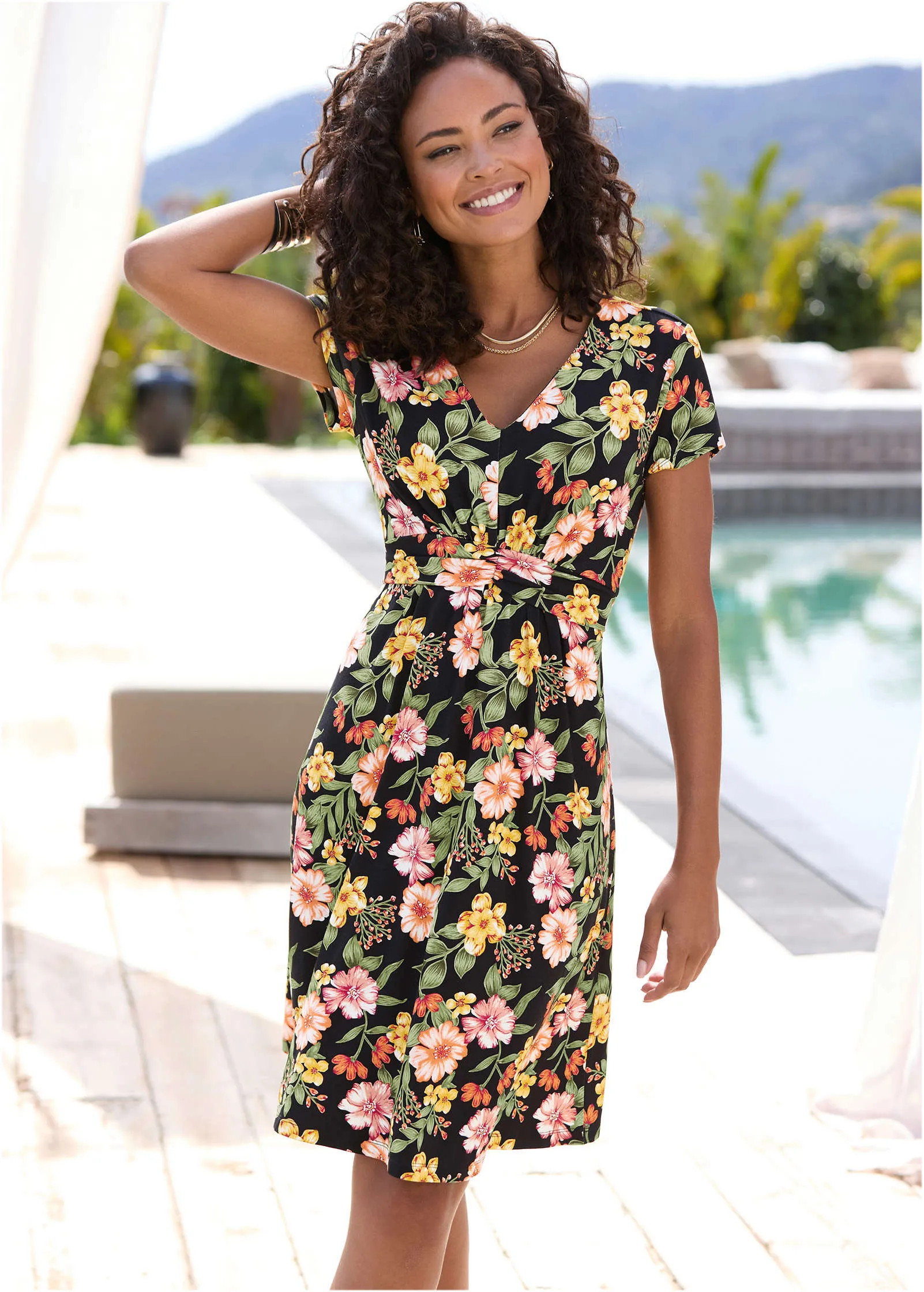 Printed Surplice Dress - Black Multi sold by VENUS