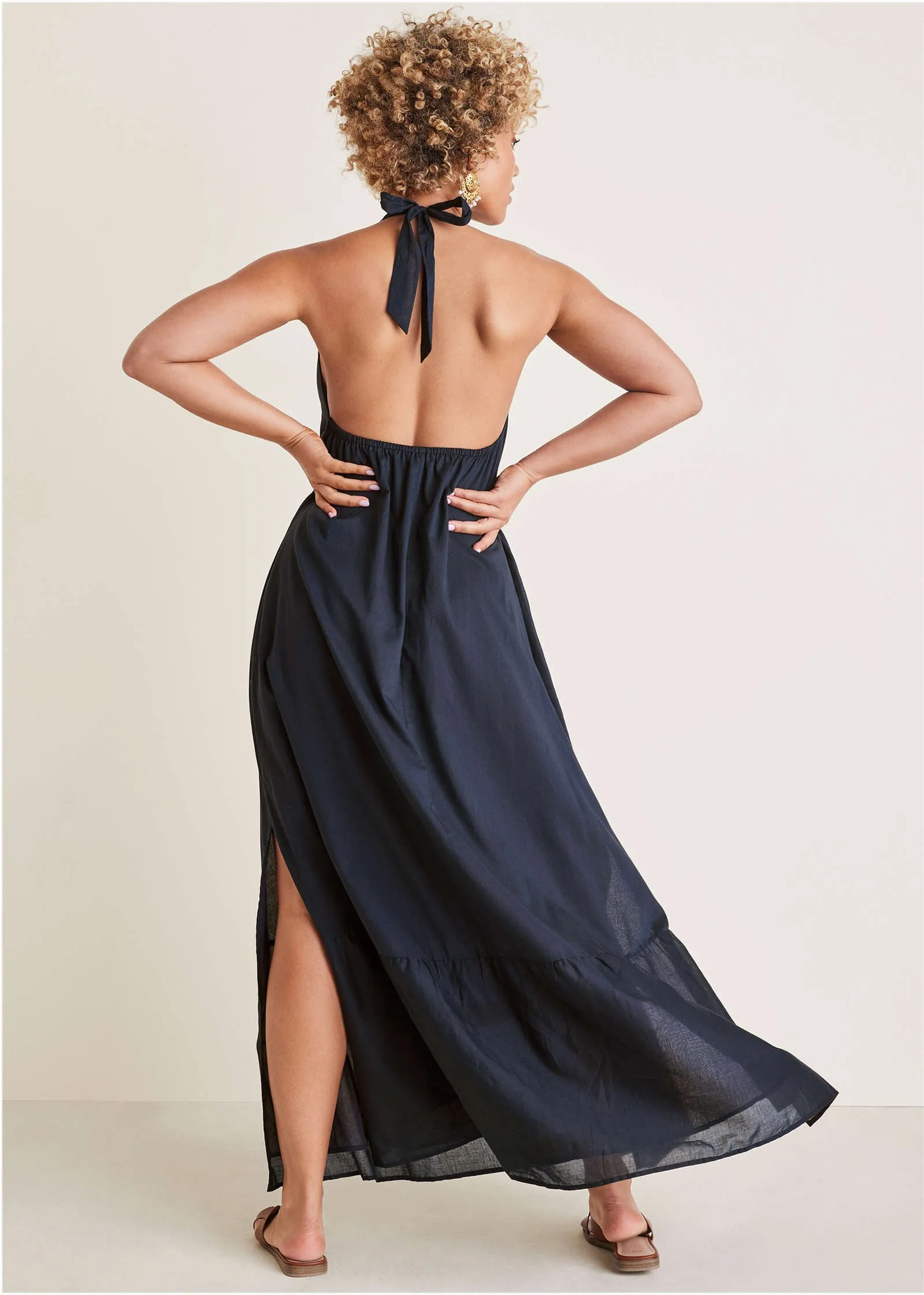 Deep V Halter Maxi Dress - Navy sold by VENUS product image thumbnail 2