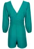Linen Balloon Sleeve Romper - Tropical Green sold by VENUS