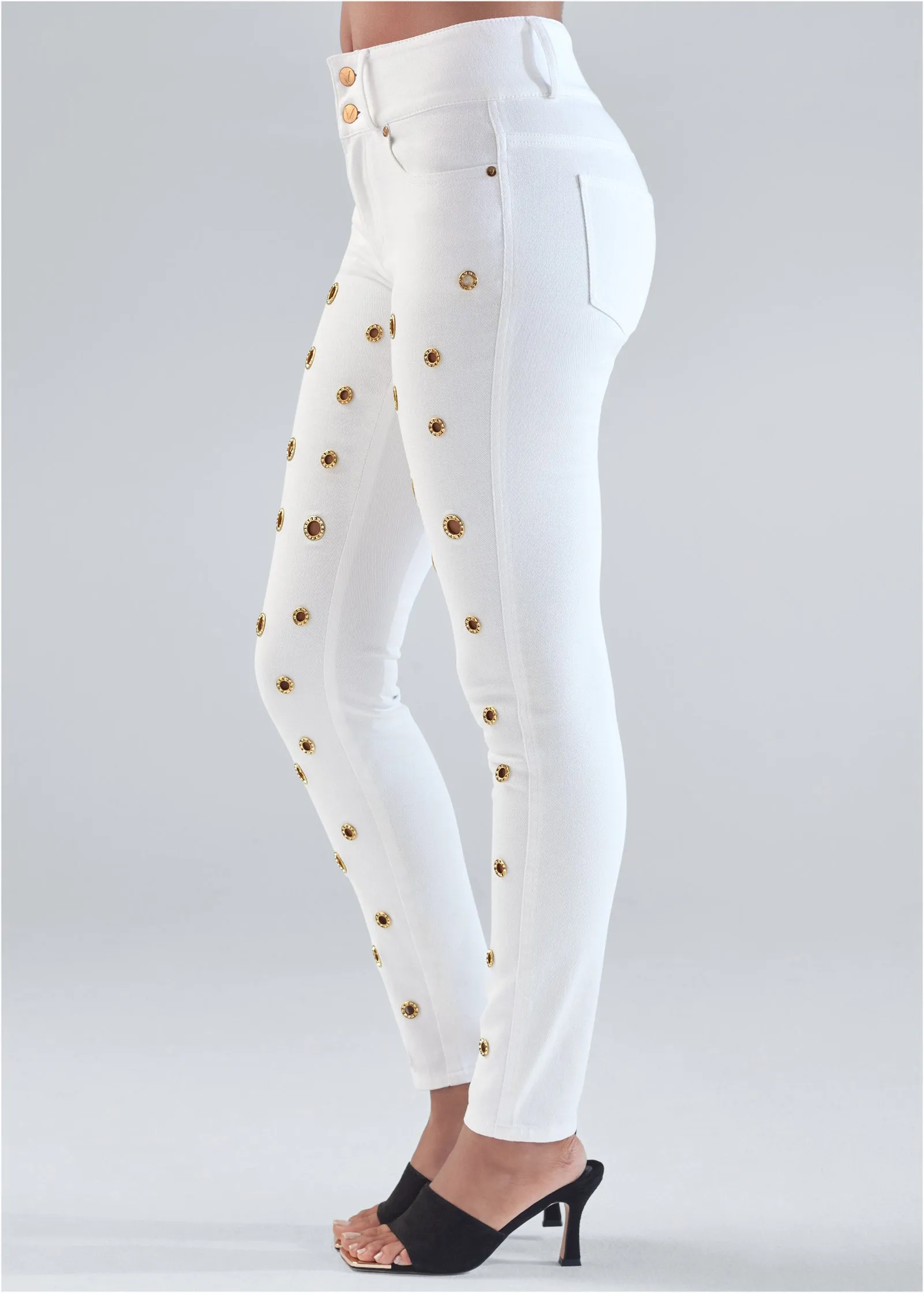 Grommet Detail Skinny Jeans - White Denim sold by VENUS product image thumbnail 3