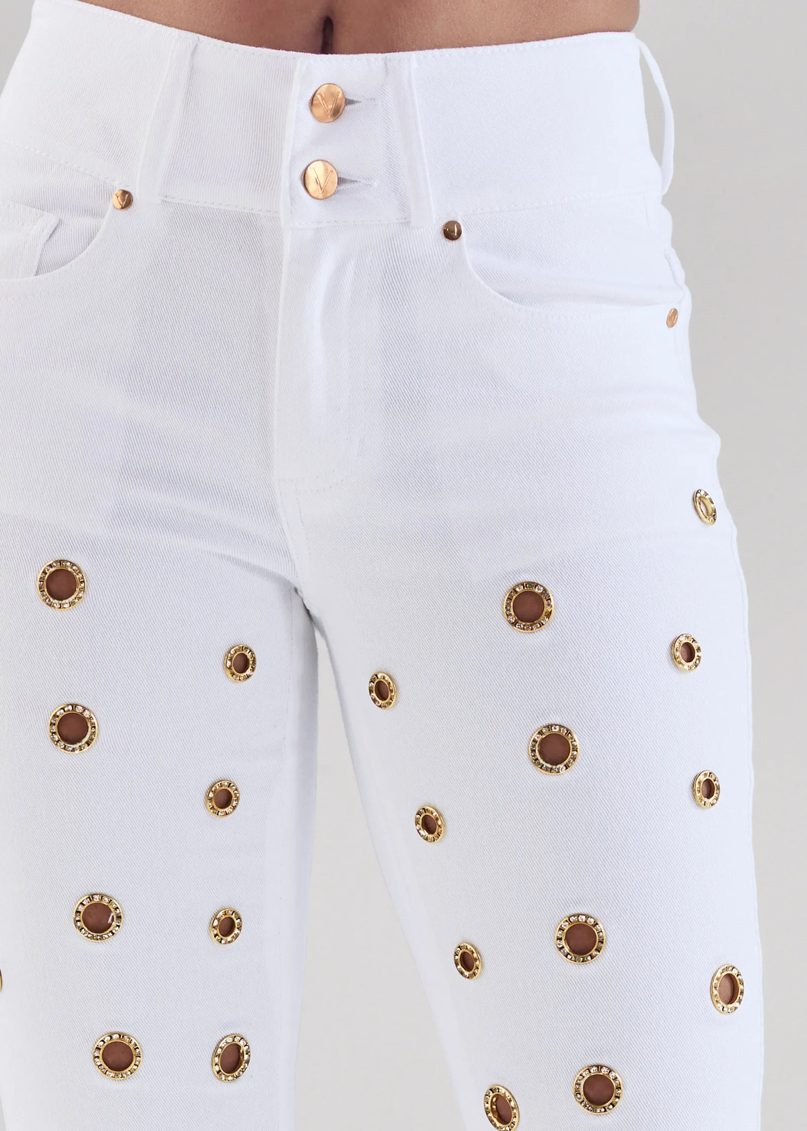 Grommet Detail Skinny Jeans - White Denim sold by VENUS product image thumbnail 4