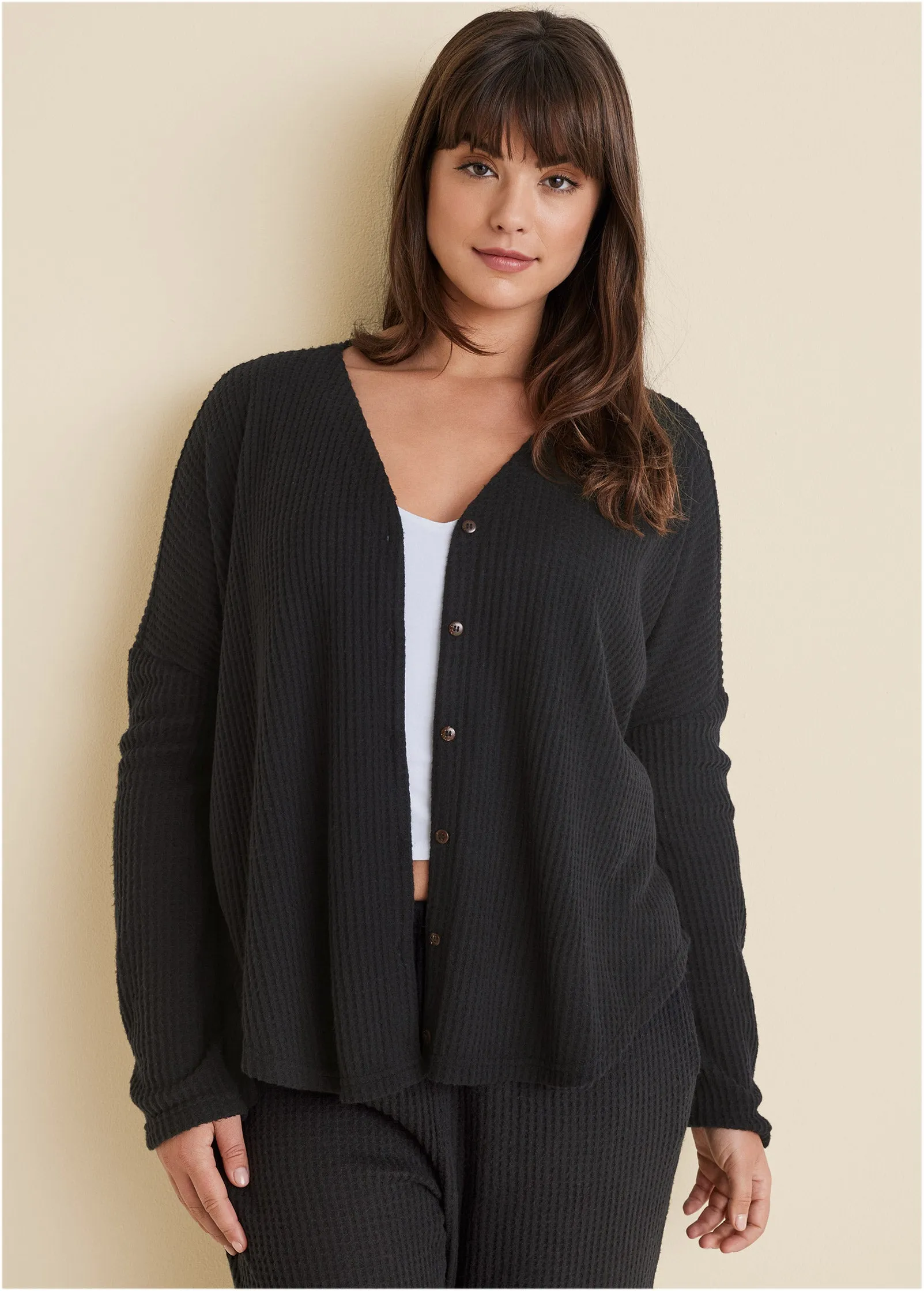 Cozy Waffle Button Down Top - Black sold by VENUS product image thumbnail 5
