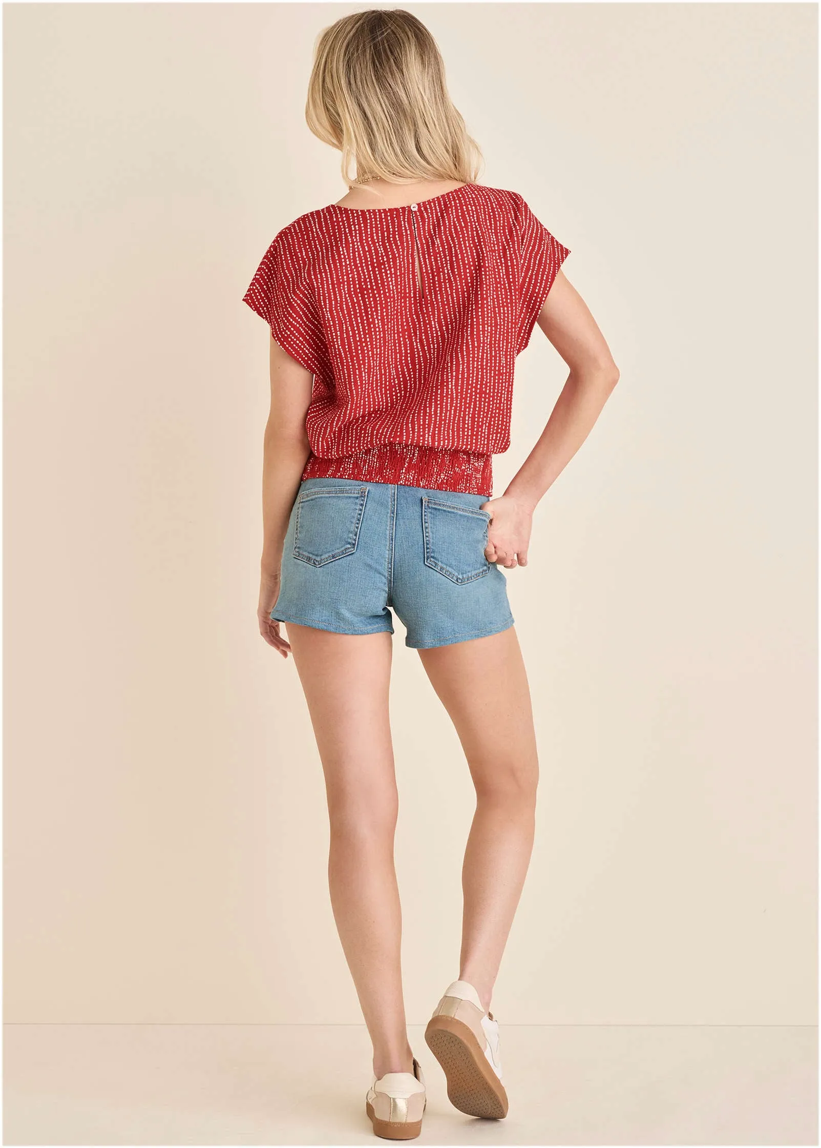 Printed Linen Top - Red Dot Stripe sold by VENUS product image thumbnail 3