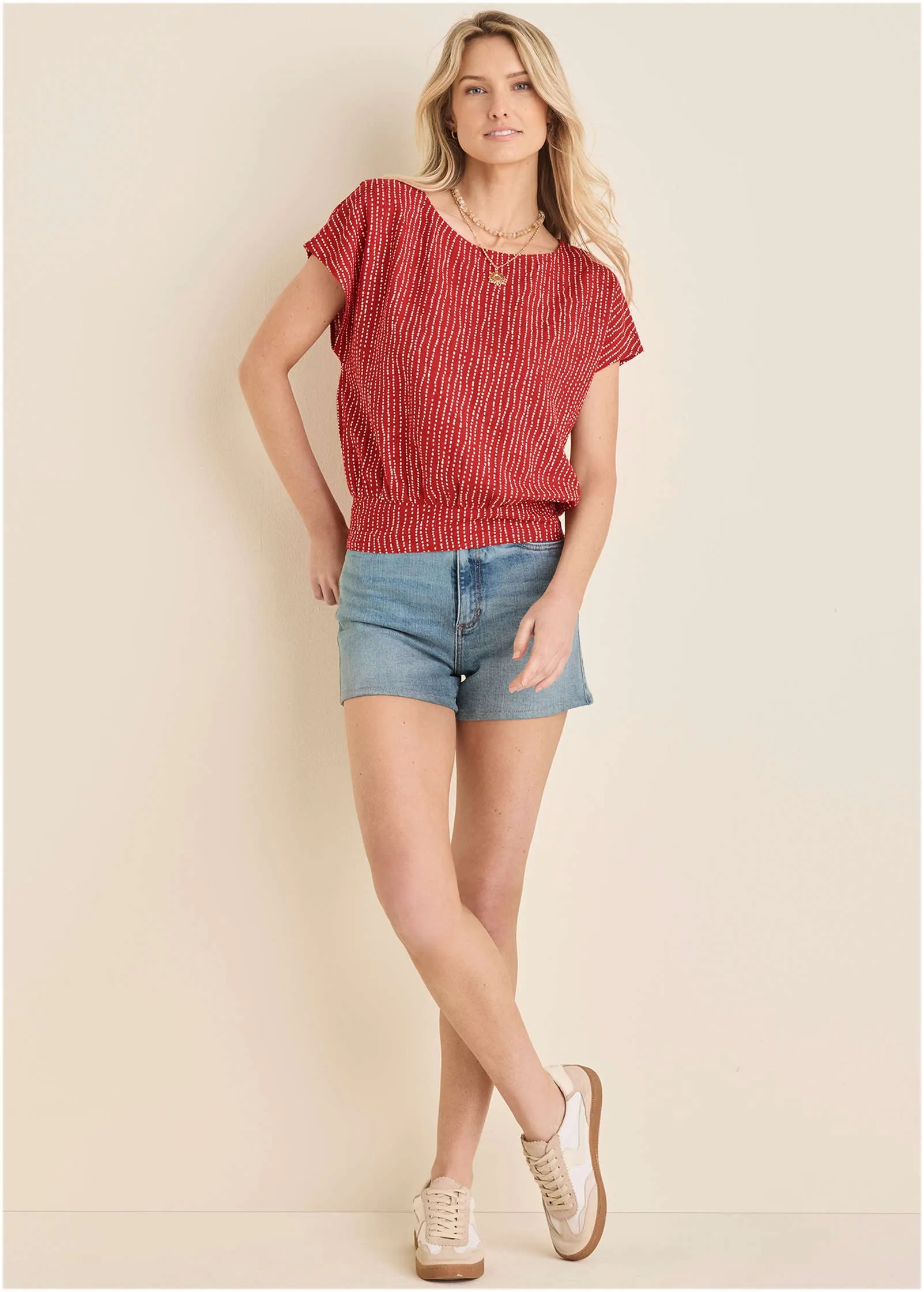 Printed Linen Top - Red Dot Stripe sold by VENUS product image thumbnail 2