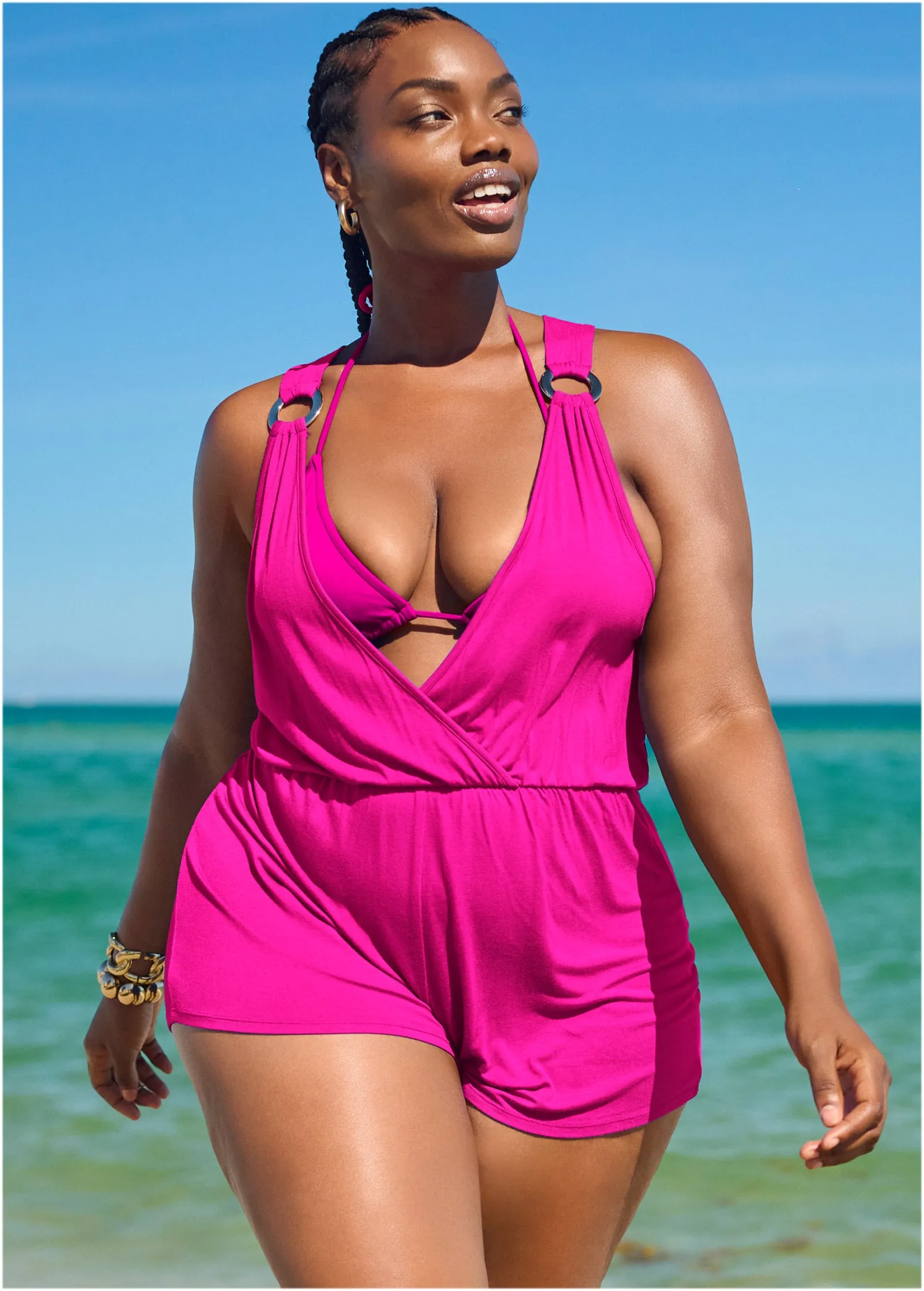 Wrap Romper Cover-Up - Electric Pink sold by VENUS product image thumbnail 4
